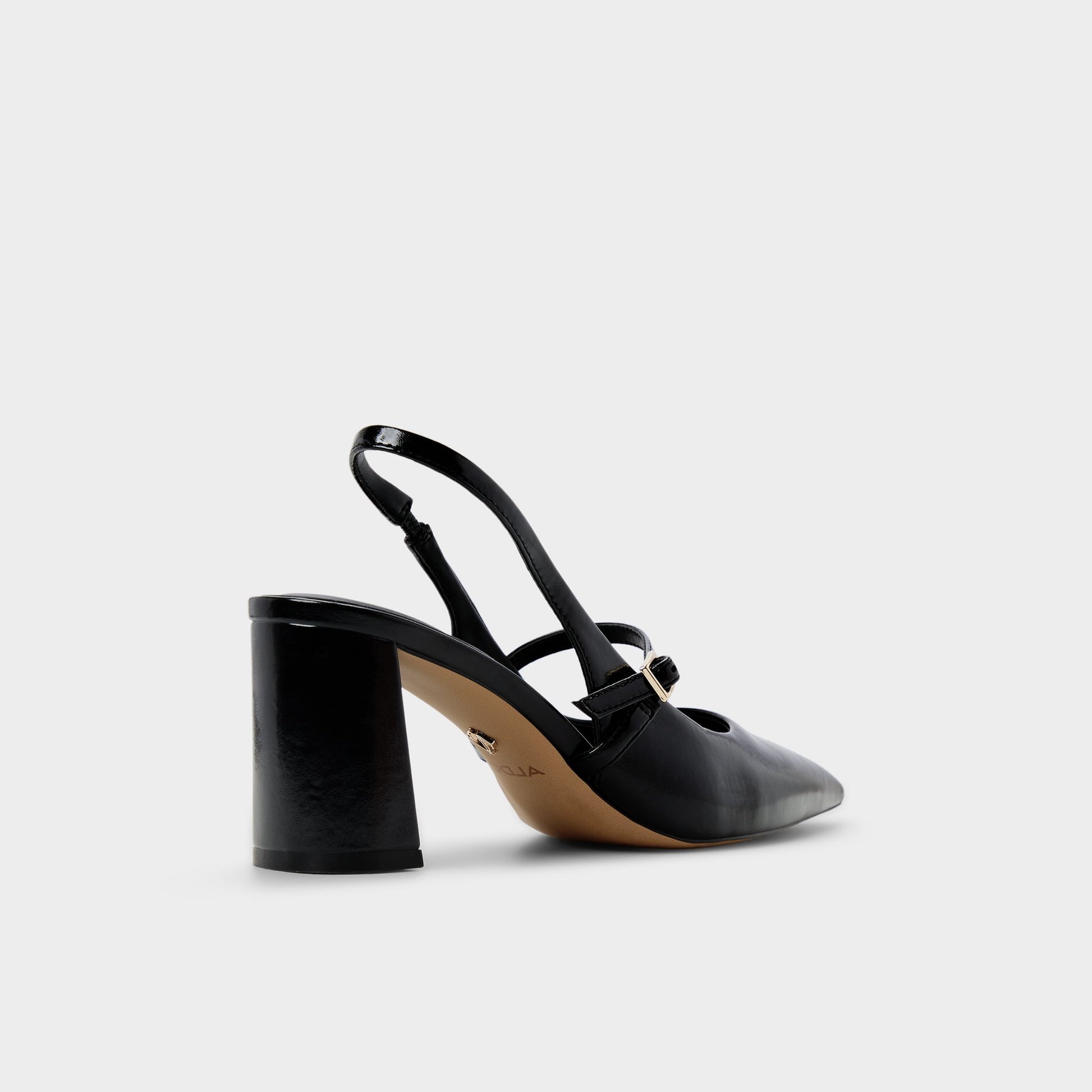 Three-quarter angle of Other Black Vestian Slingback heel's back side