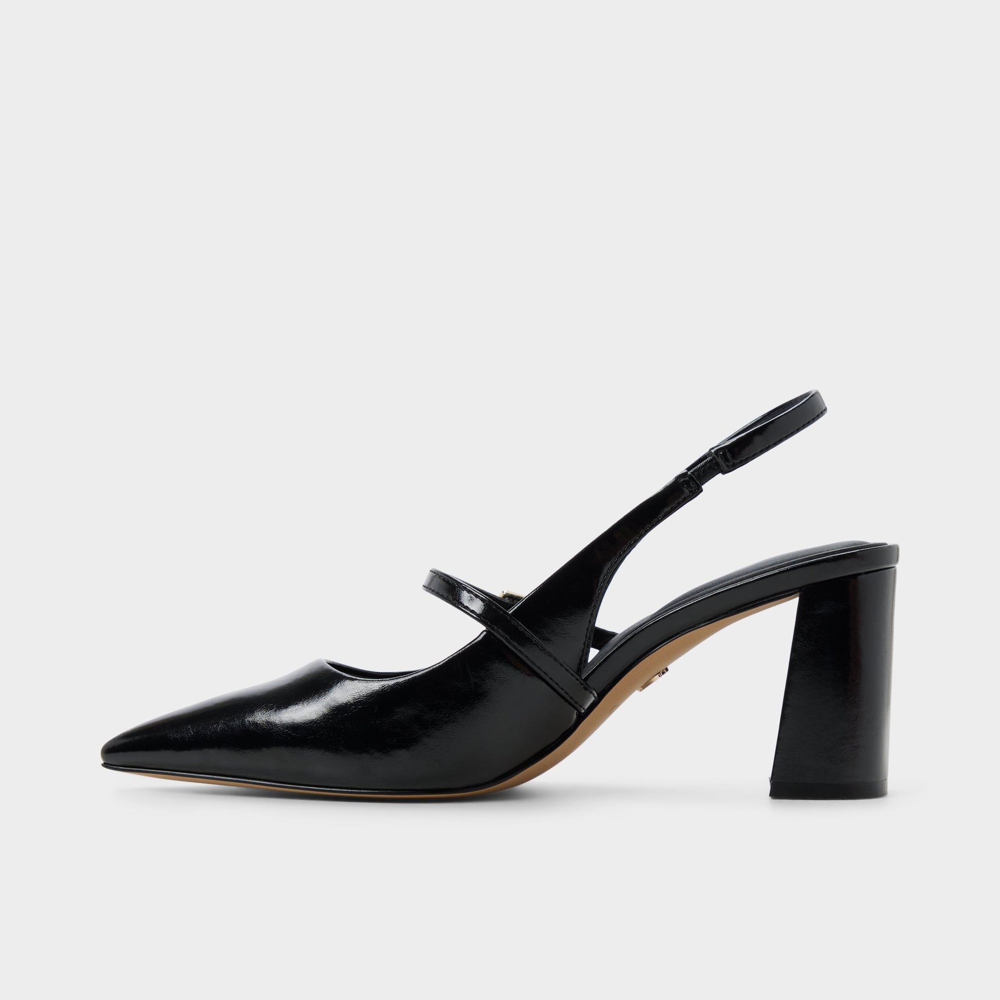 Side view of Other Black Vestian Slingback heel