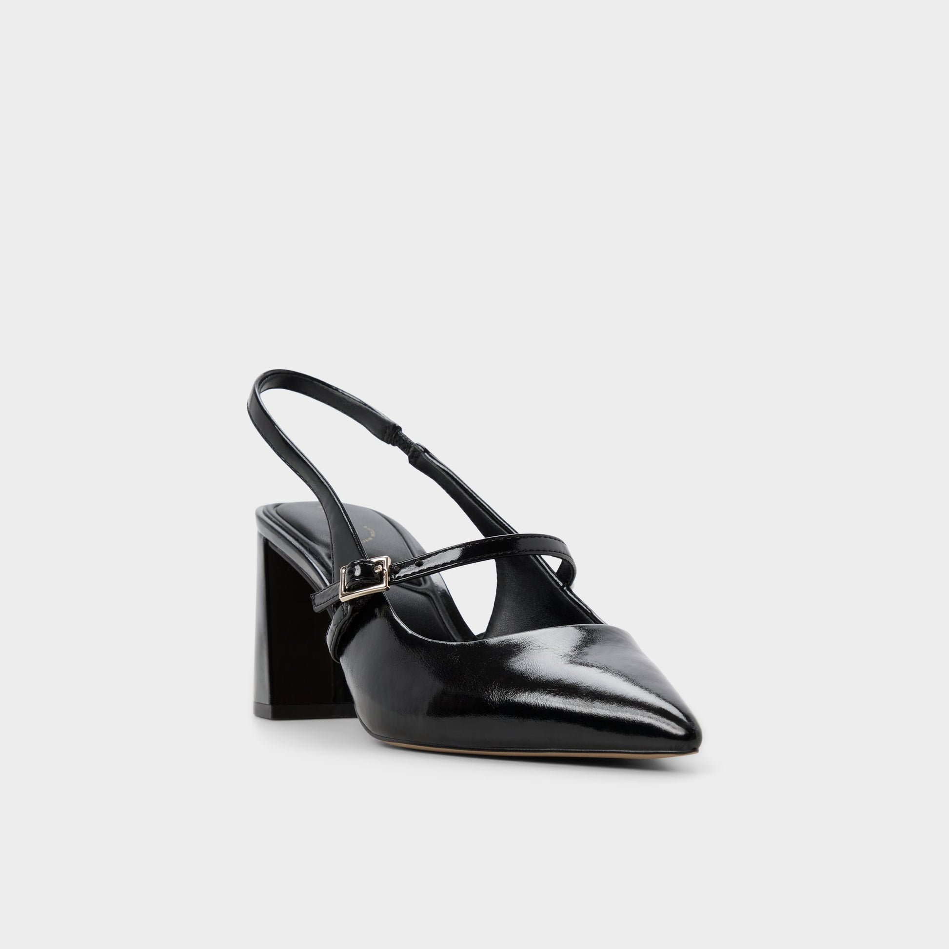Three-quarter angle of Other Black Vestian Slingback heel's front side