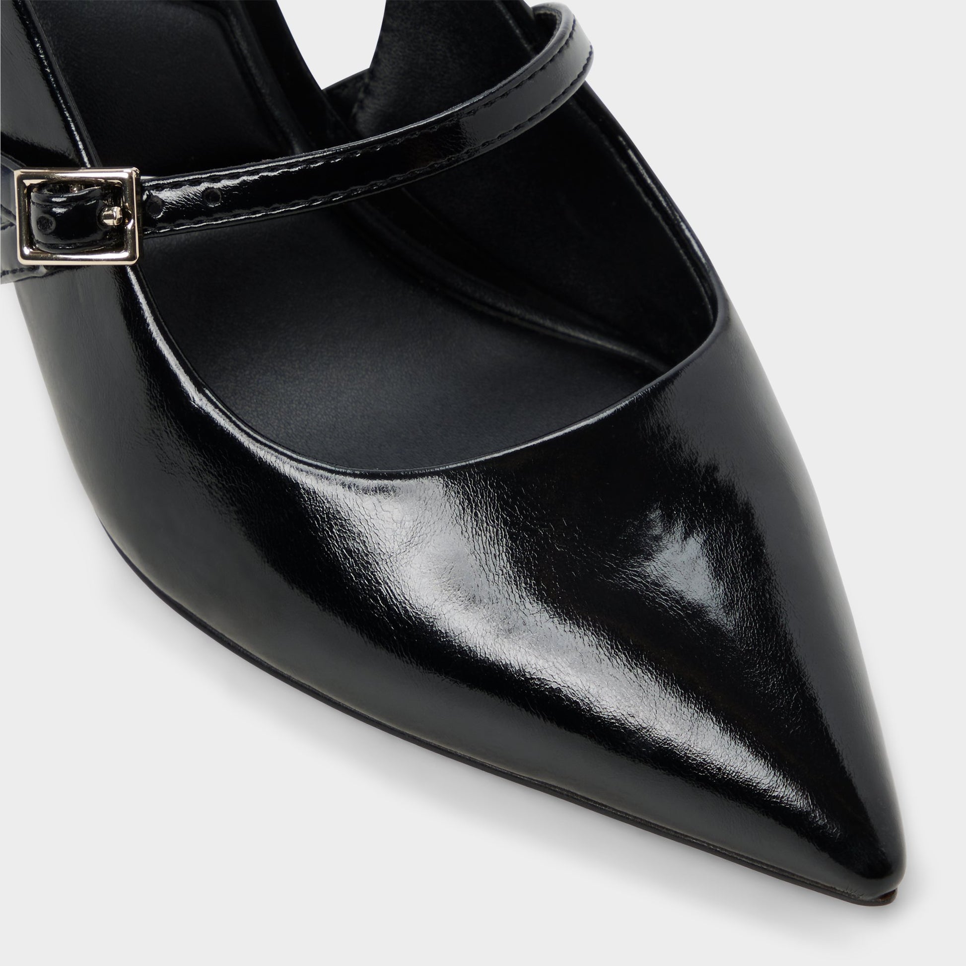 Close-up of the Other Black Vestian Slingback heel
