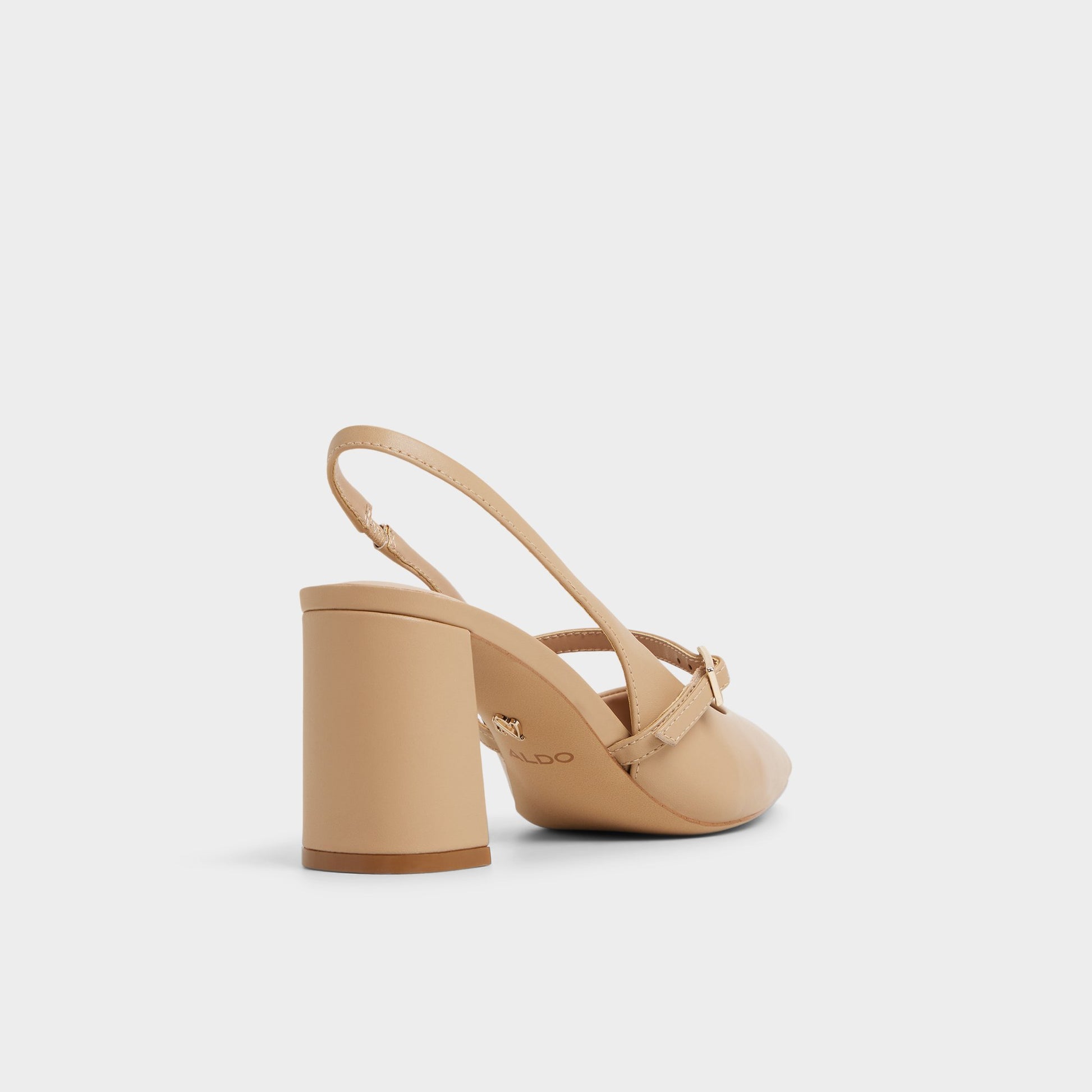 Angle de trois quarts de l'arrière de Beige Vestian Talon haut à bride arrière