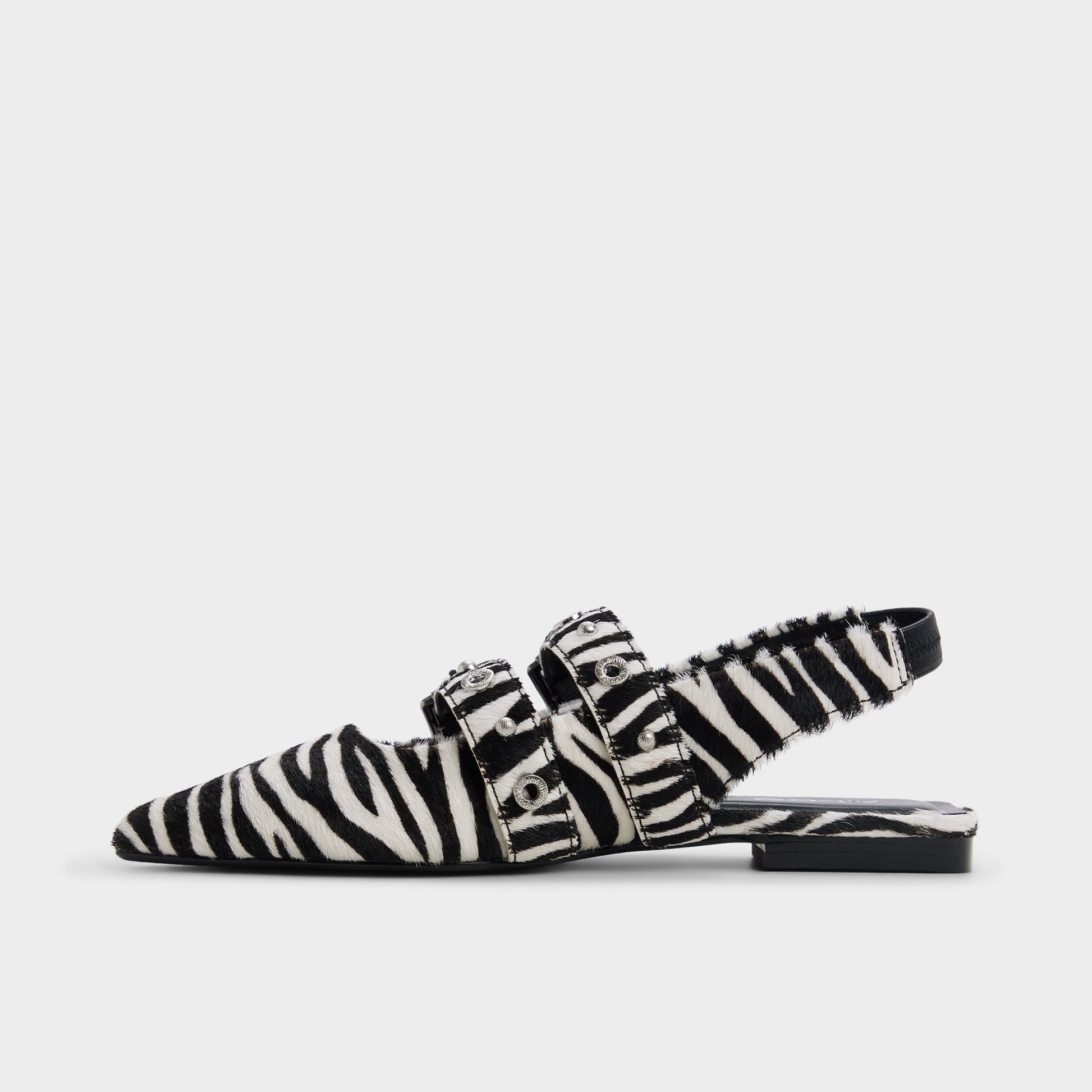 Side view of White/Black Lotheillan Slingback ballerina