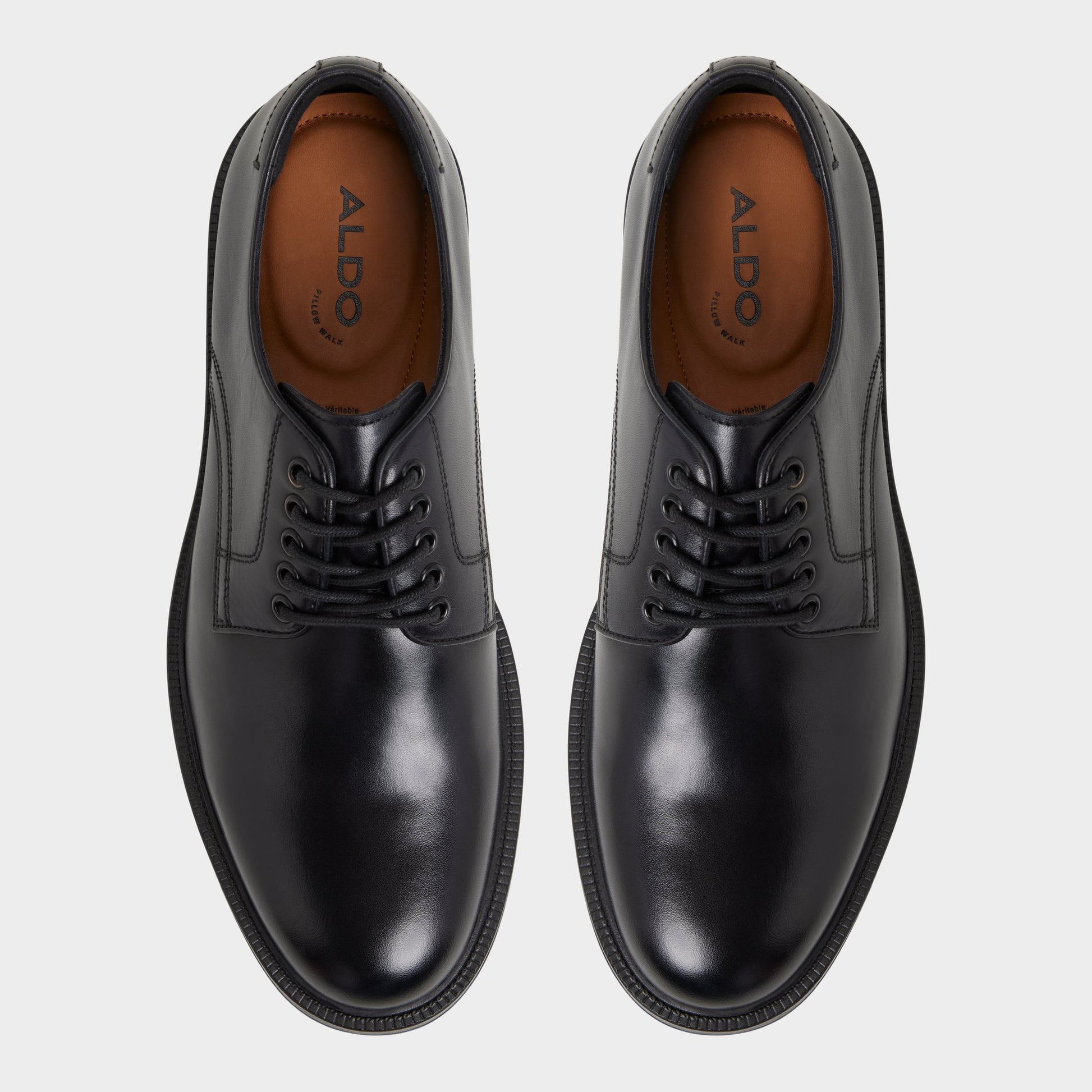 Top-down view of the Black Geoff Derby shoe