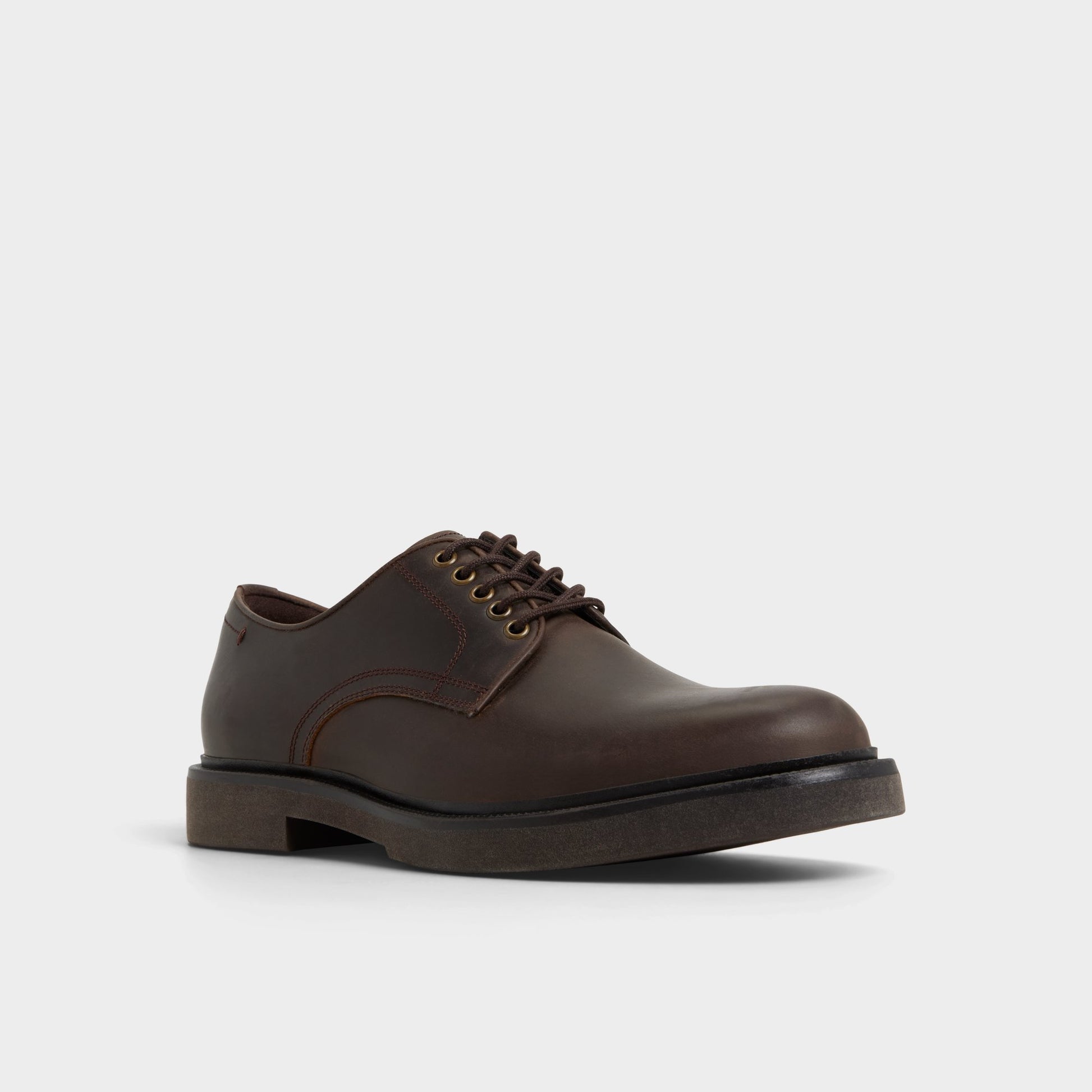 Three-quarter angle of Dark brown Geoff Derby shoe's front side