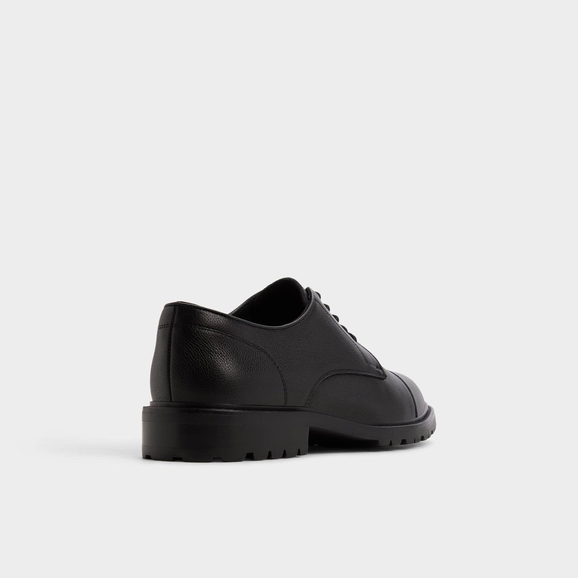 Three-quarter angle of Black Ferruci Derby shoe's back side