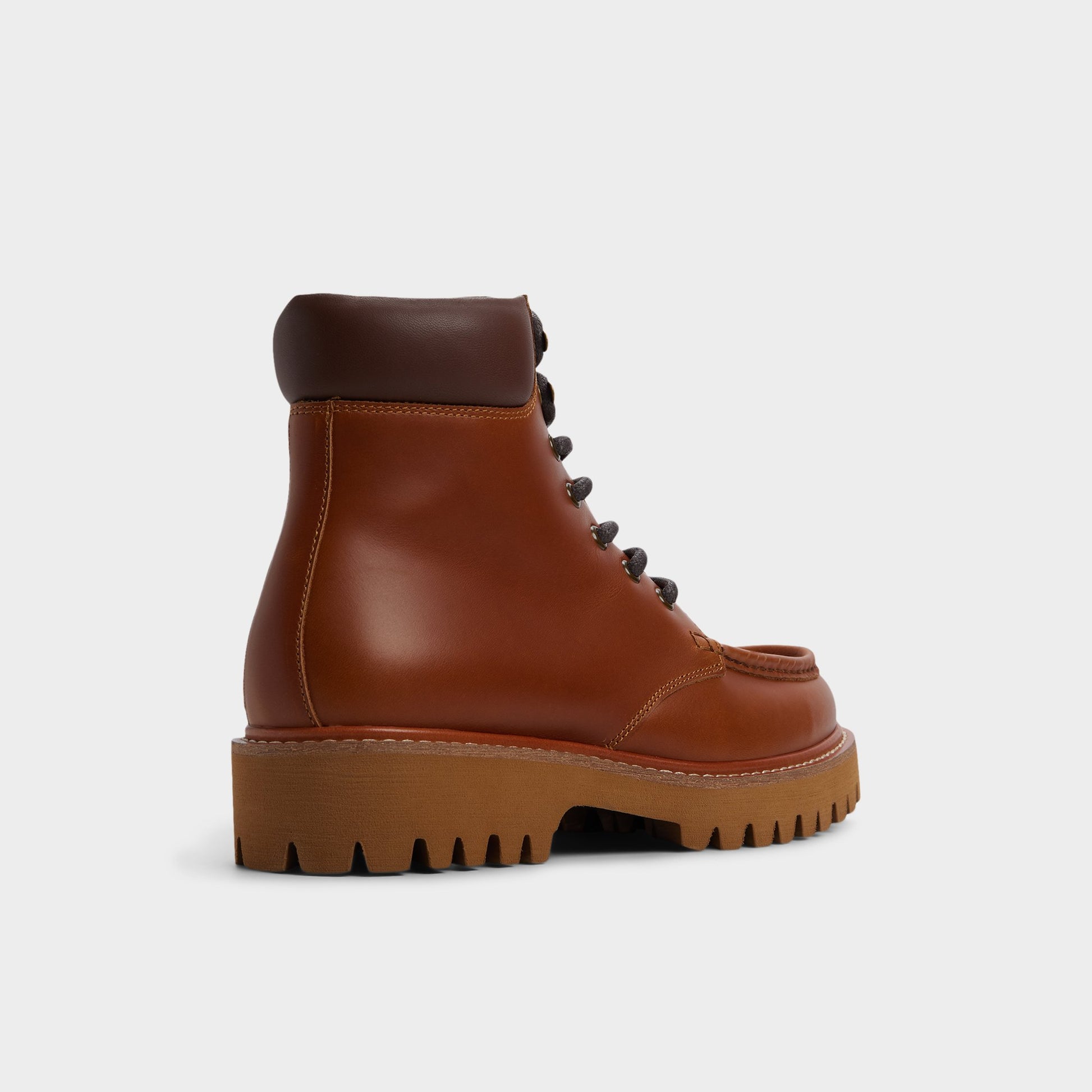 Three-quarter angle of Cognac Grier Combat boot's back side