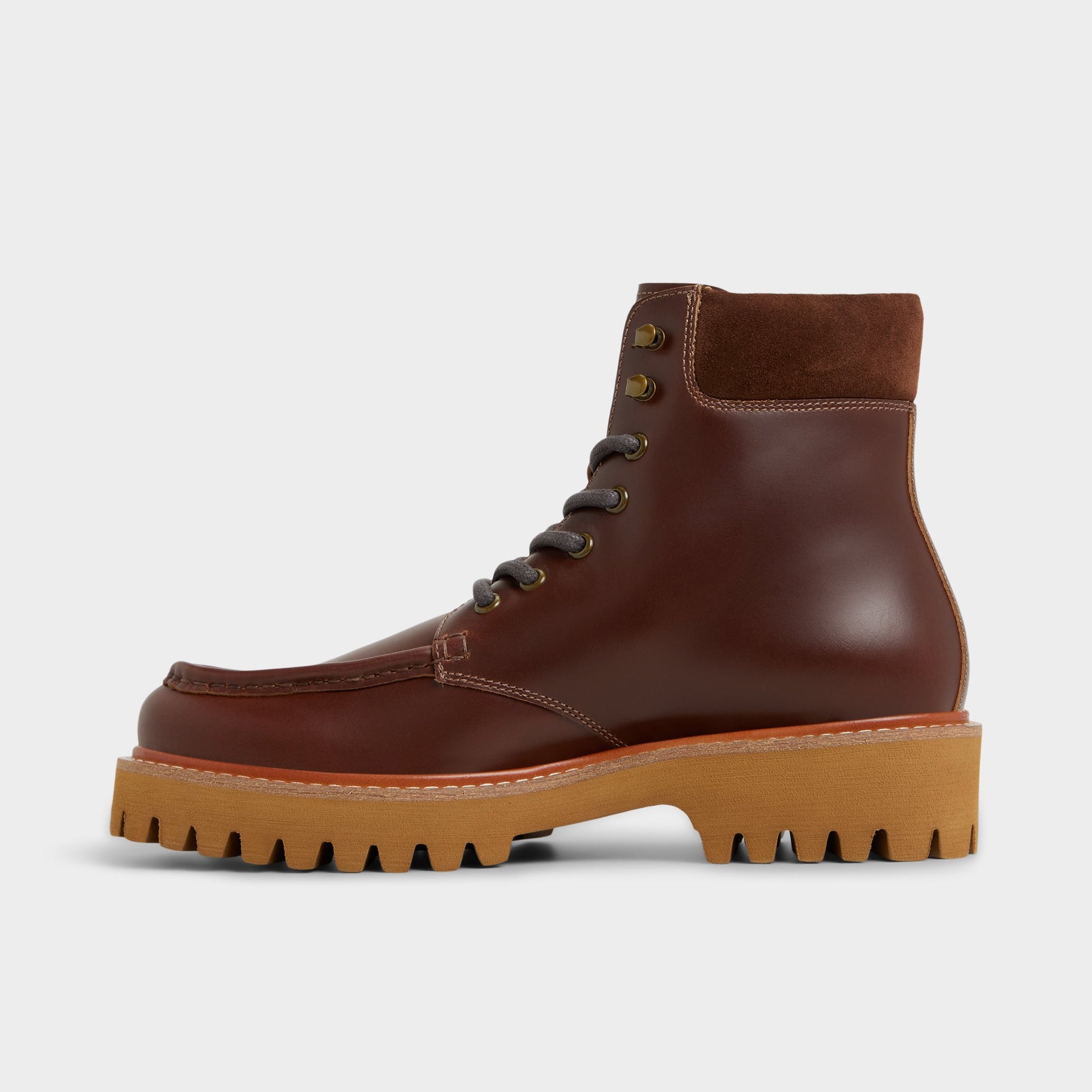 Side view of Medium brown Grier Combat boot