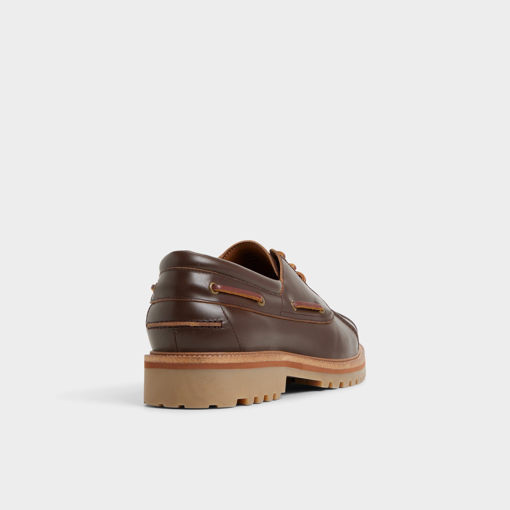 Three-quarter angle of Medium Brown Finn Boat shoe's back side