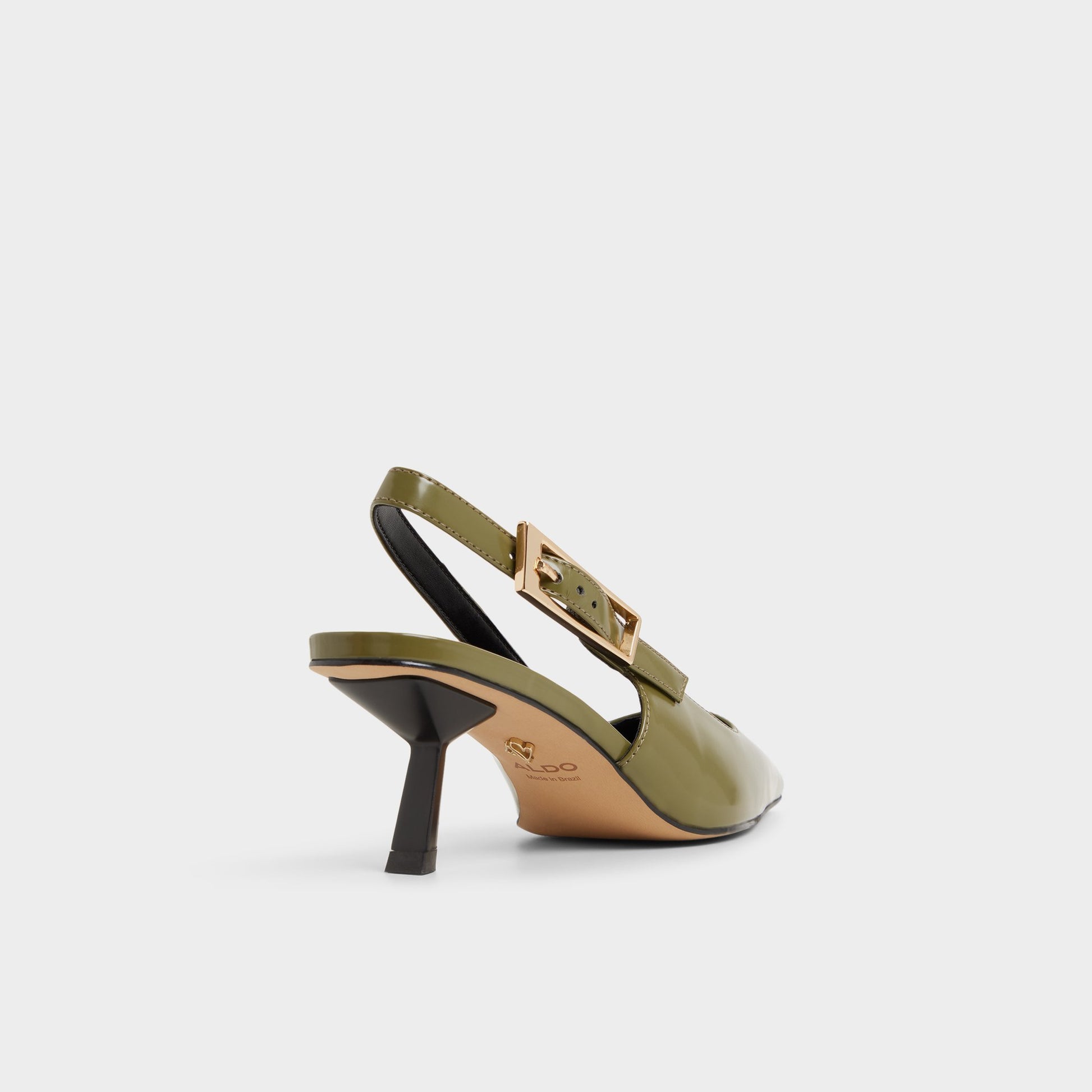 Three-quarter angle of Khaki Nealie Slingback heel's back side