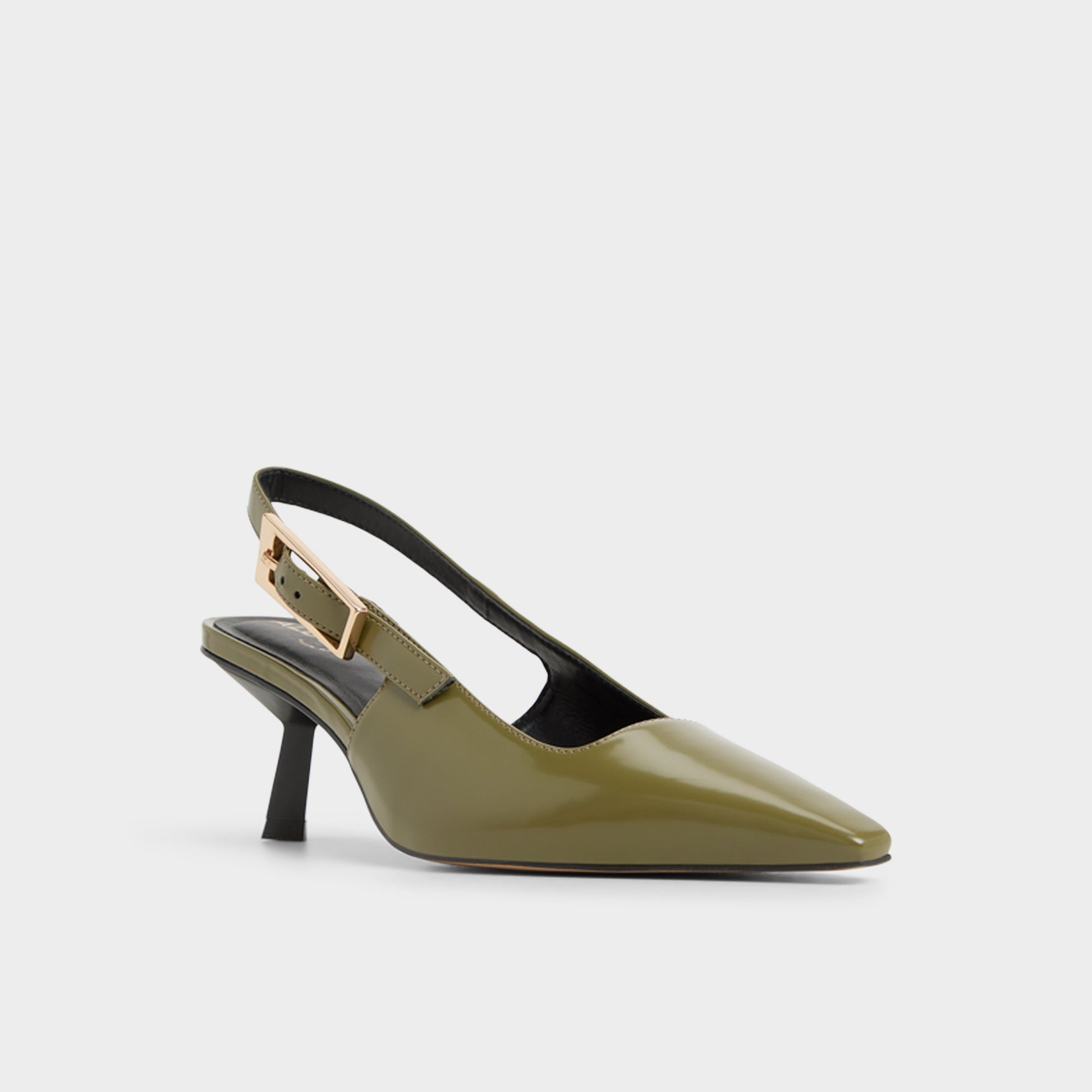 Three-quarter angle of Khaki Nealie Slingback heel's front side
