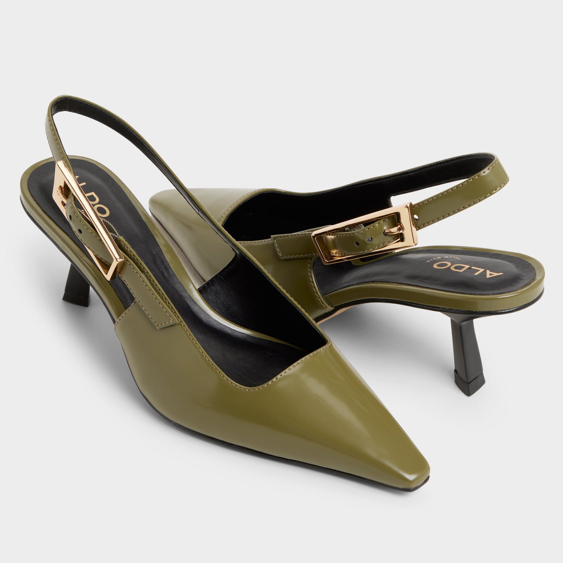 Highlighted view of a pair of Khaki Nealie Slingback heels
