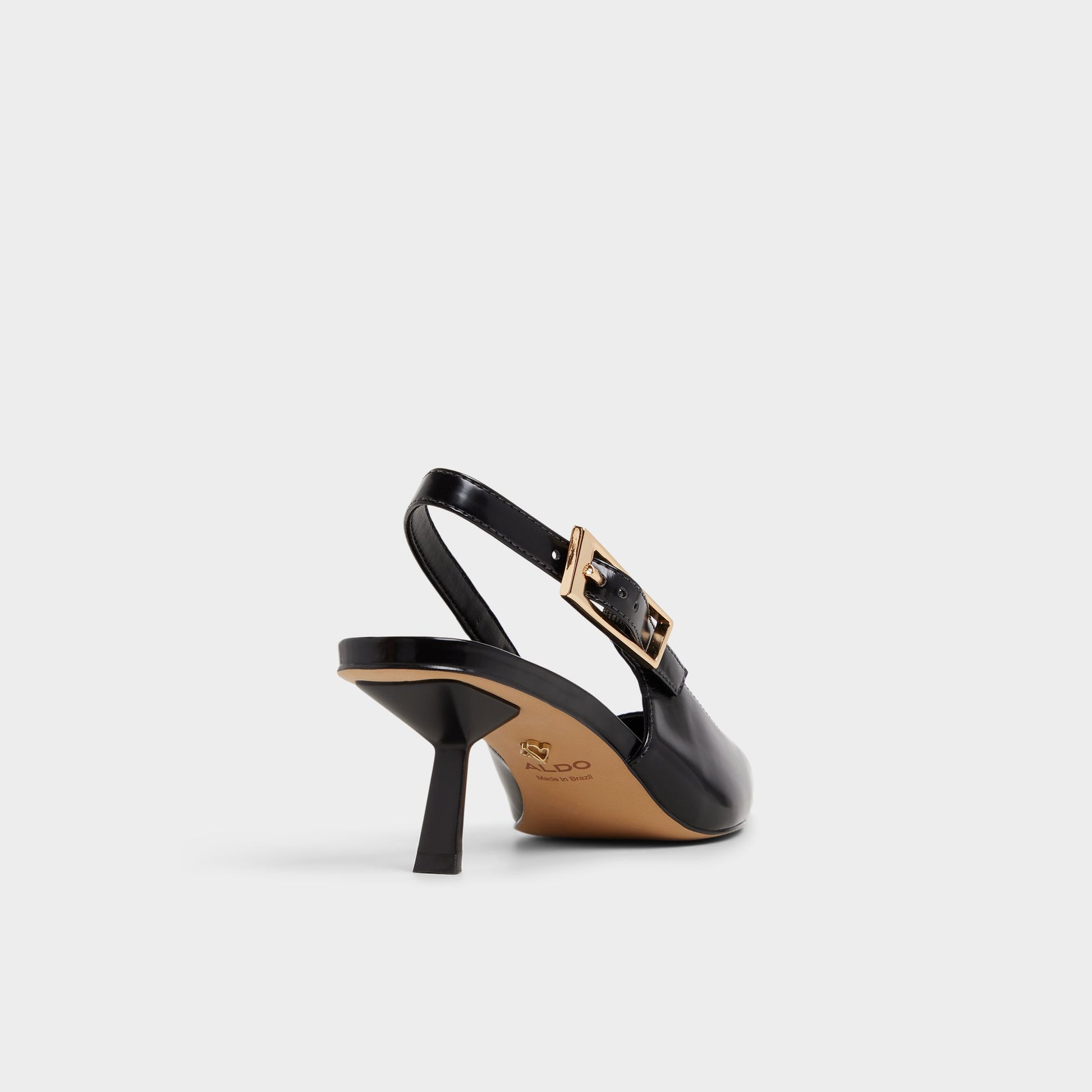 Three-quarter angle of Black Nealie Slingback heel's back side