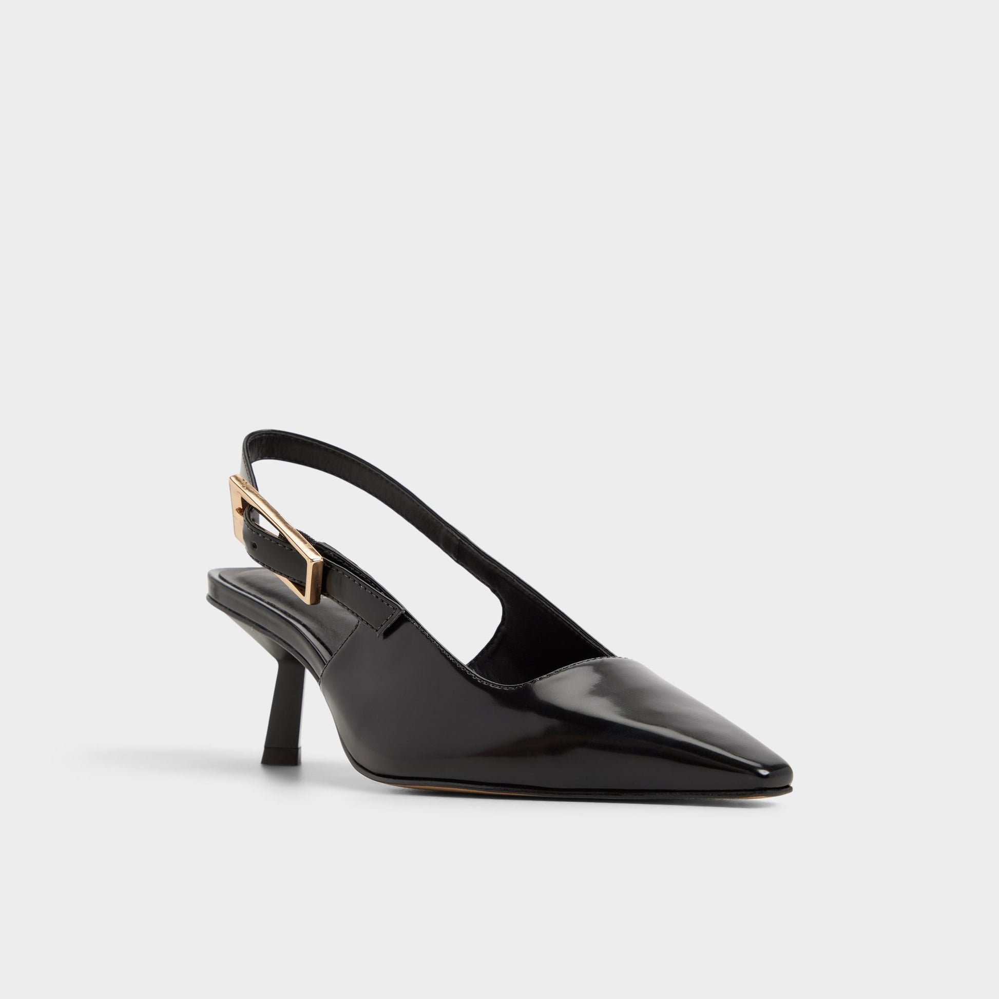 Three-quarter angle of Black Nealie Slingback heel's front side