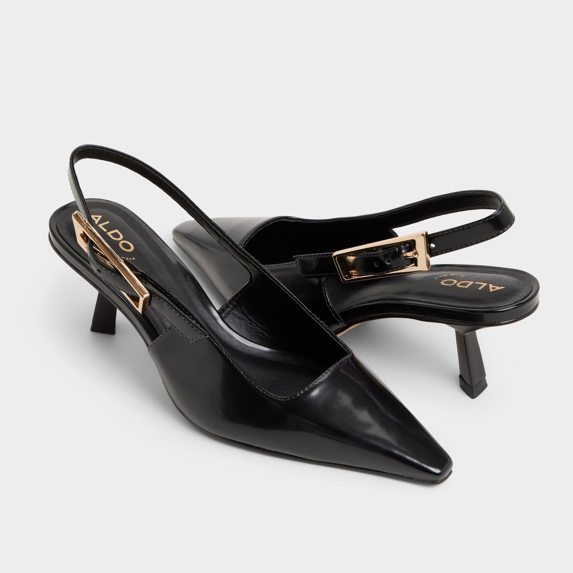 Highlighted view of a pair of Black Nealie Slingback heels