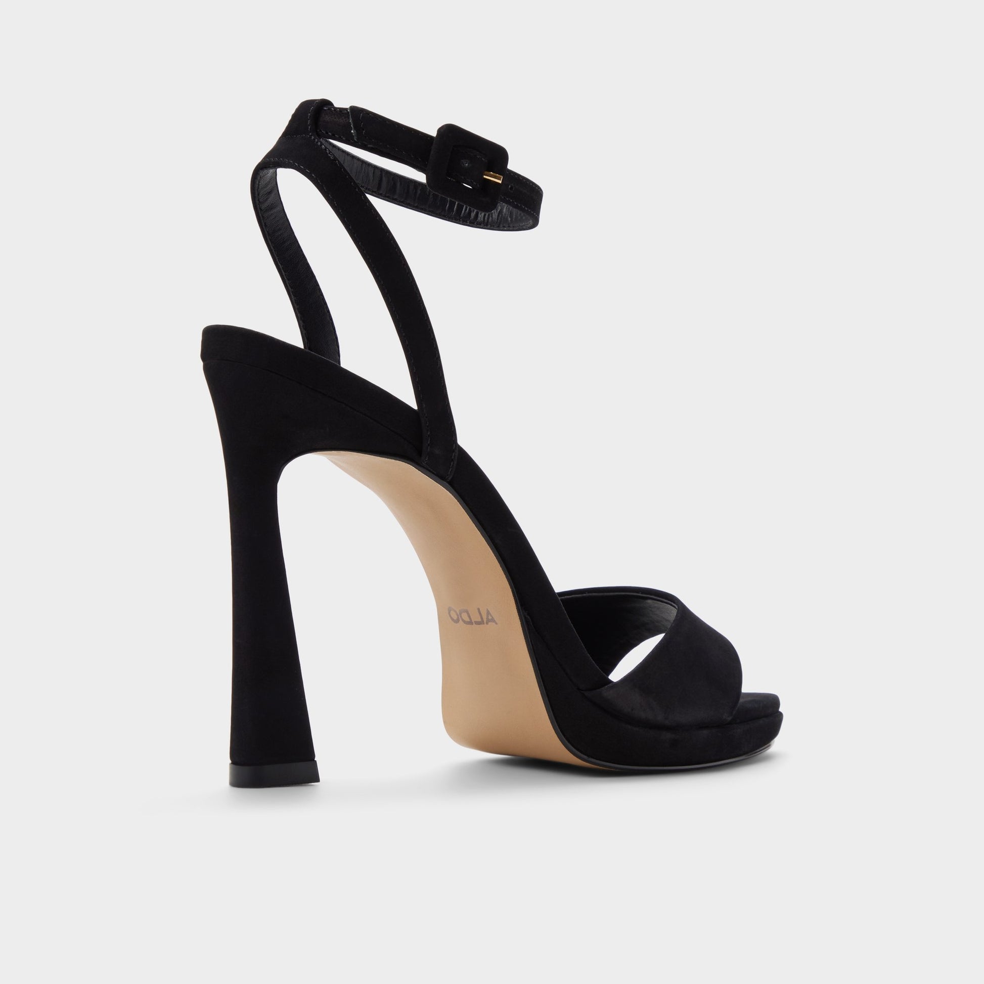 Three-quarter angle of Black Ivette Heeled sandal's back side