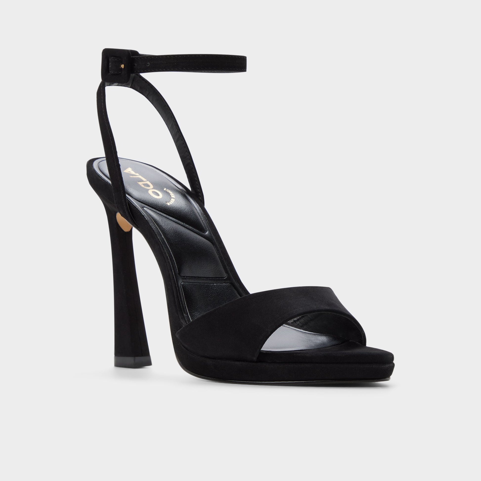 Three-quarter angle of Black Ivette Heeled sandal's front side