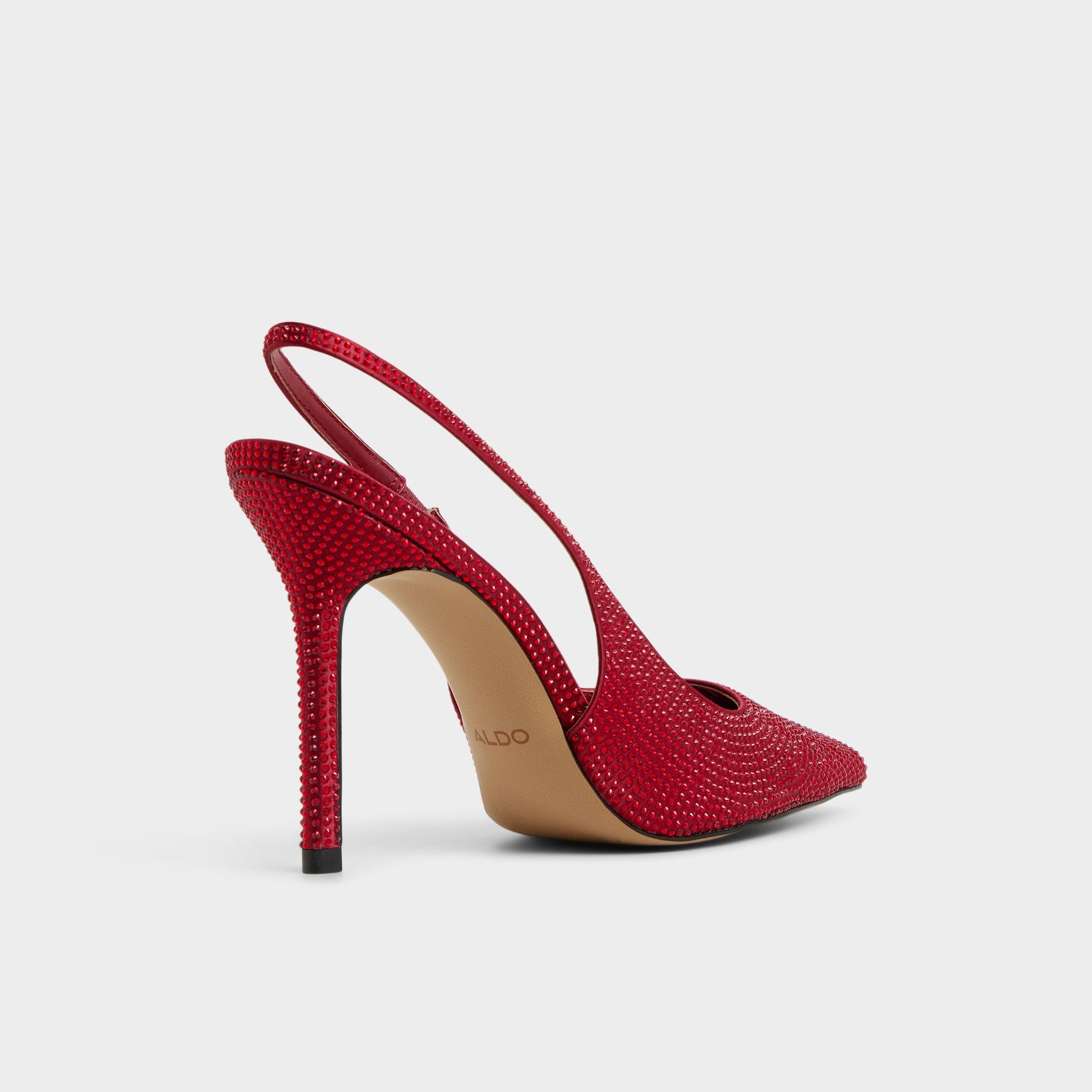 Three-quarter angle of Dark red Lovebloom-xt Slingback heel's back side
