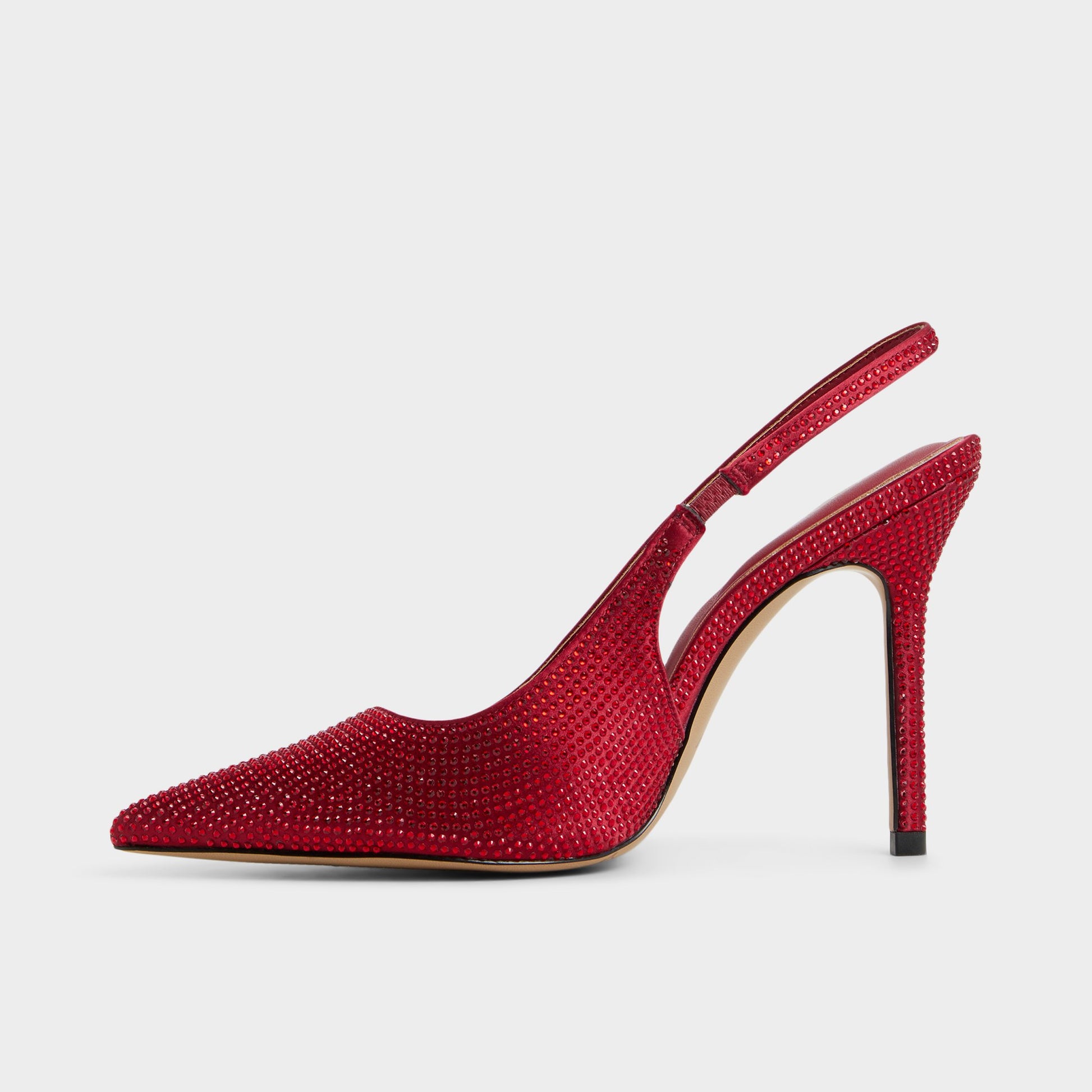 Side view of Dark red Lovebloom-xt Slingback heel