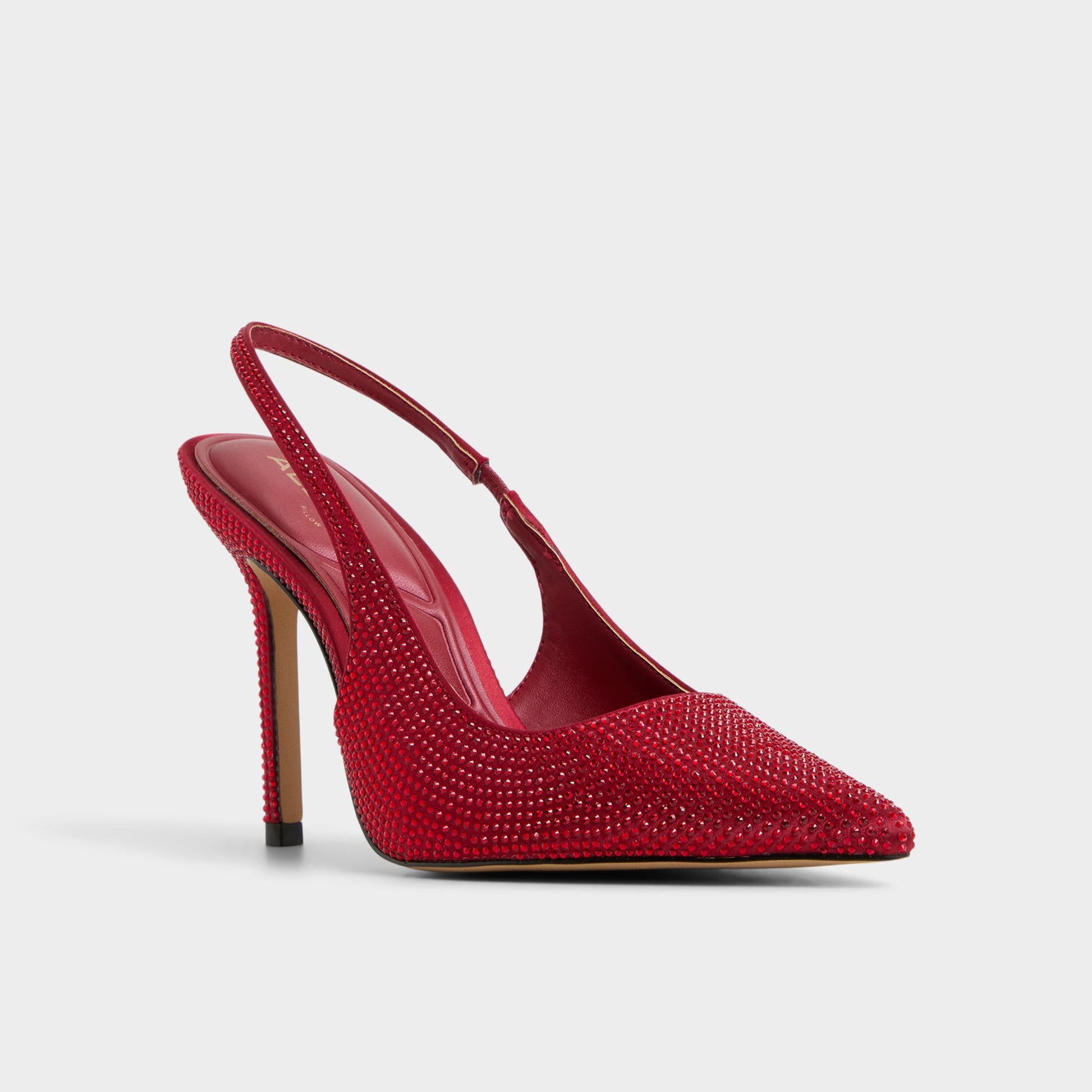 Three-quarter angle of Dark red Lovebloom-xt Slingback heel's front side