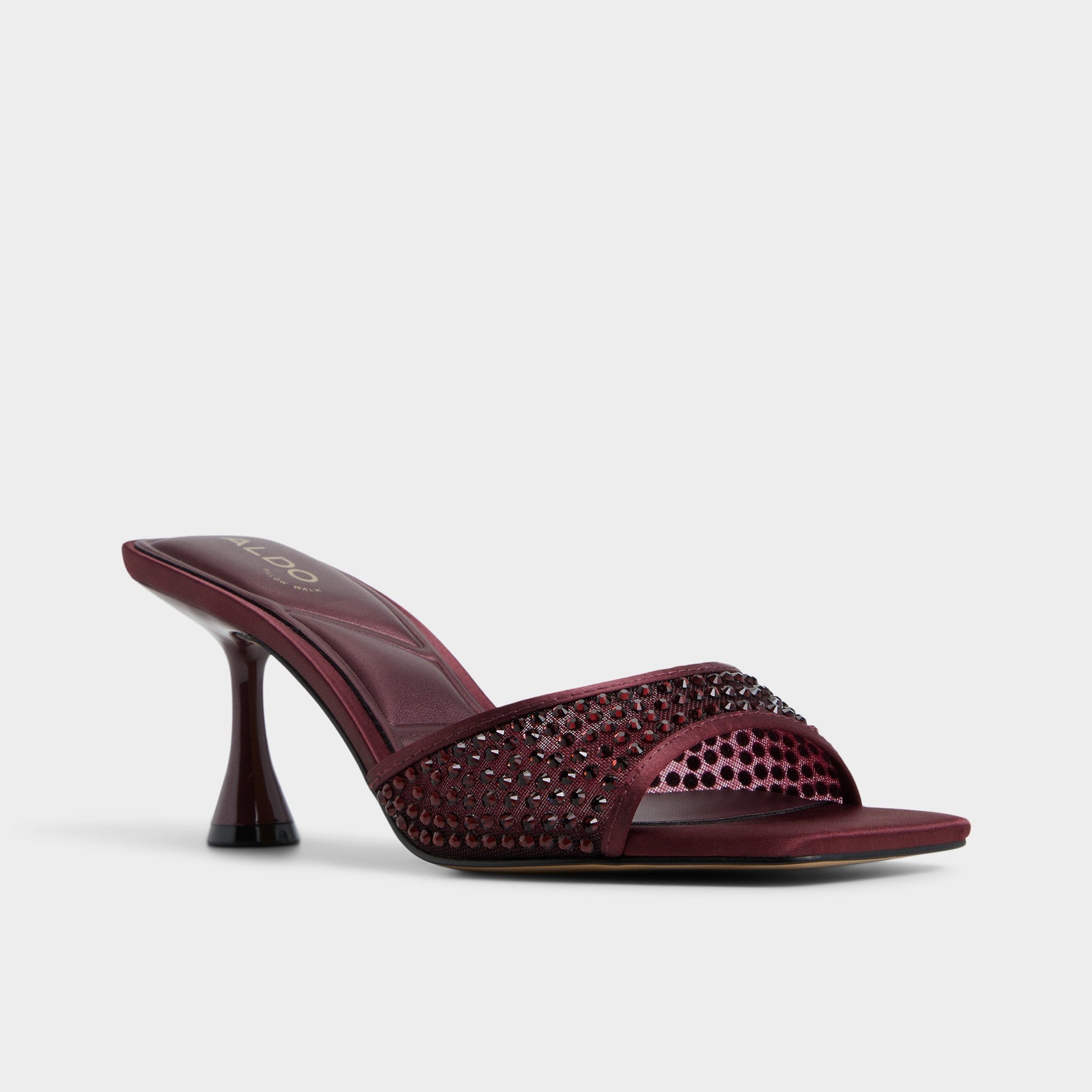 Three-quarter angle of Bordo Agatha Heeled mule's front side