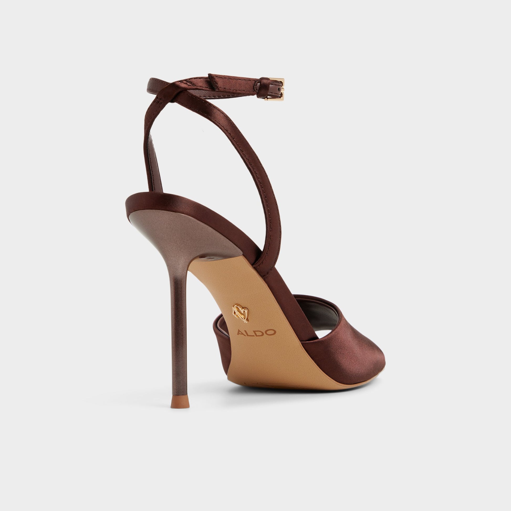 Three-quarter angle of Dark brown Kaiasien Strappy heeled sandal's back side