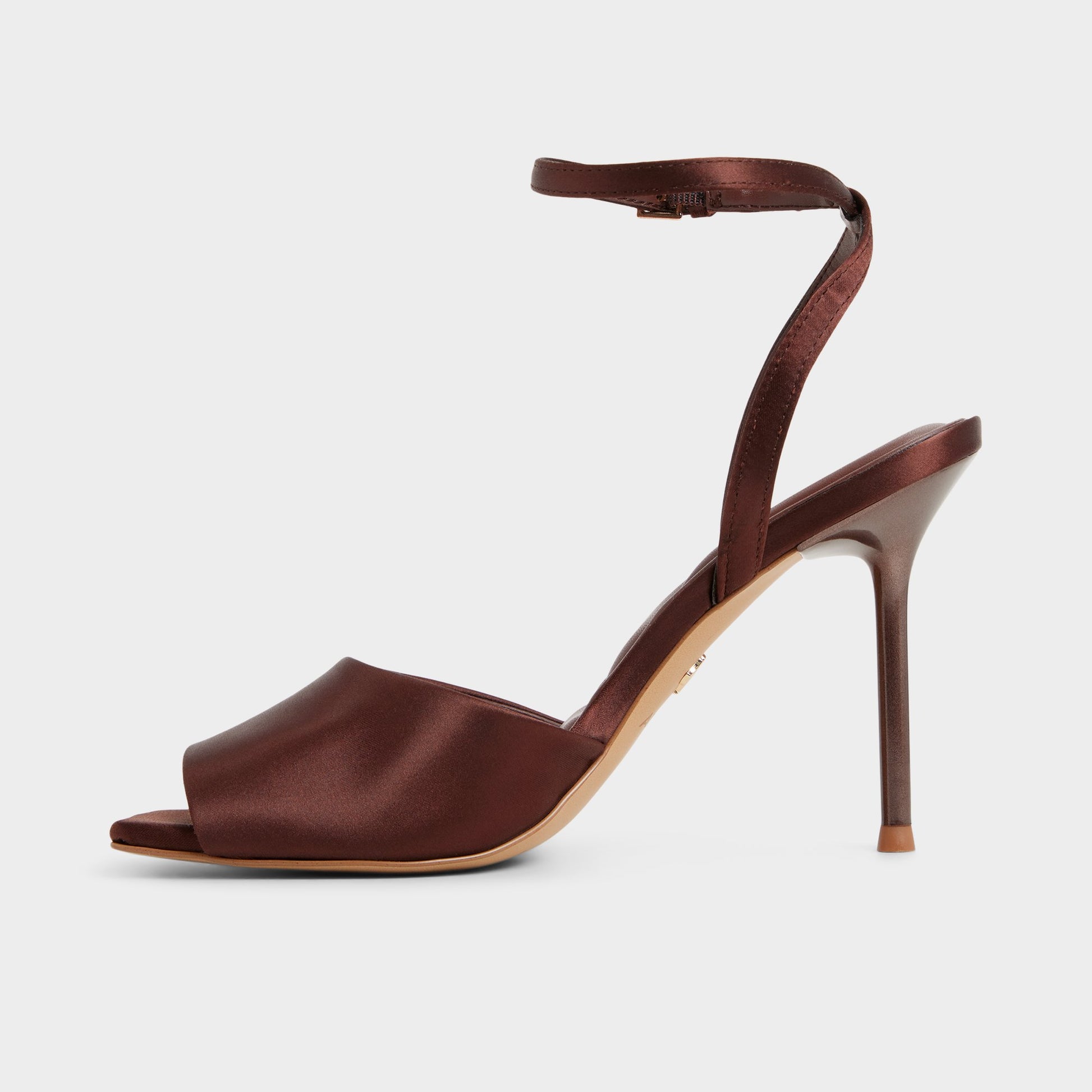 Side view of Dark brown Kaiasien Strappy heeled sandal