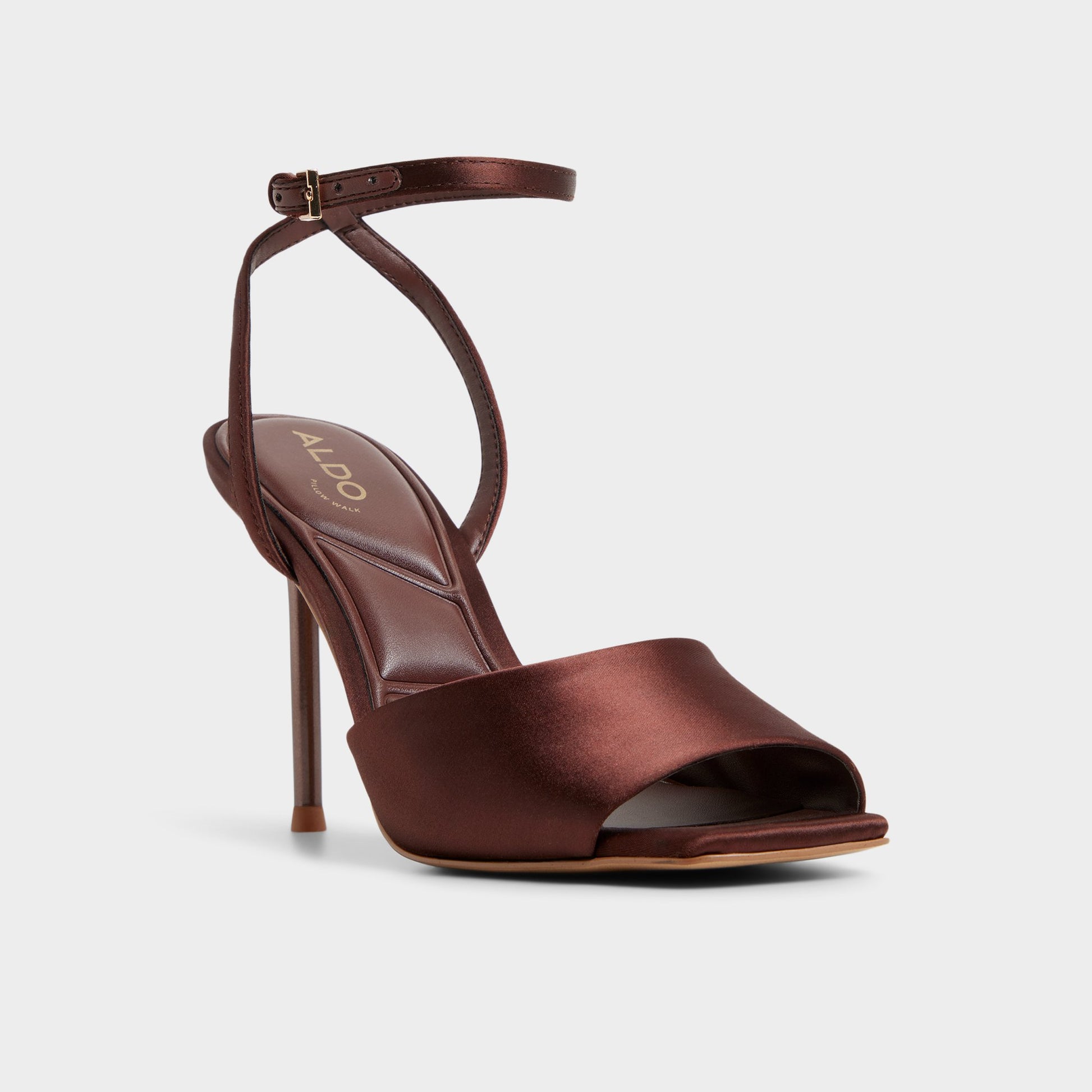 Three-quarter angle of Dark brown Kaiasien Strappy heeled sandal's front side