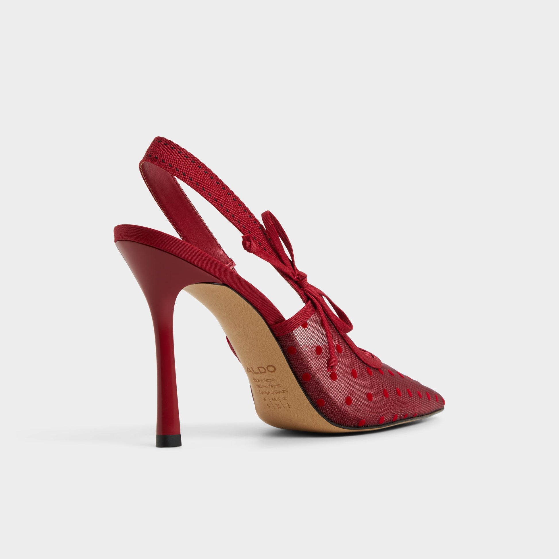 Three-quarter angle of Dark red Hennie Slingback heel's back side