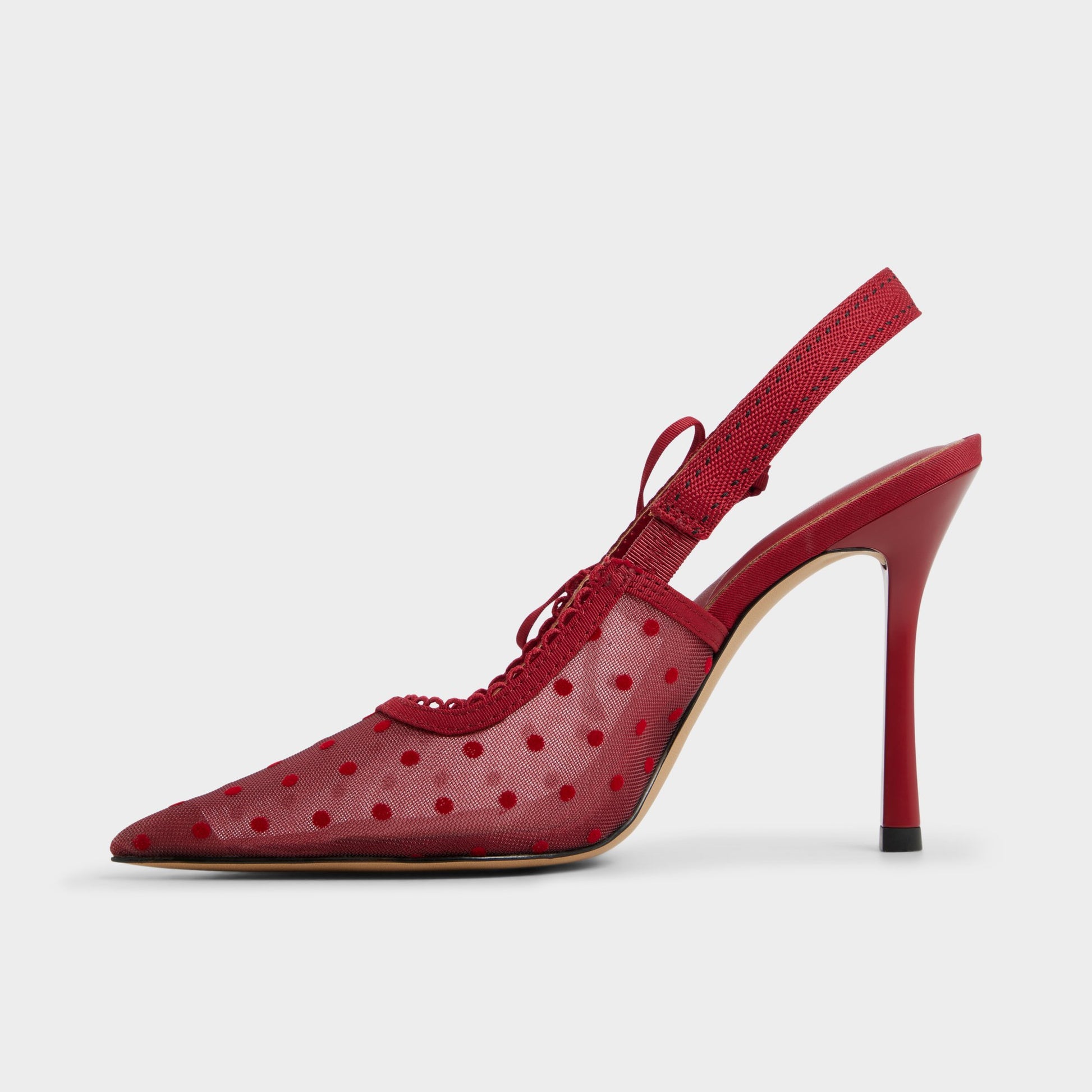 Side view of Dark red Hennie Slingback heel
