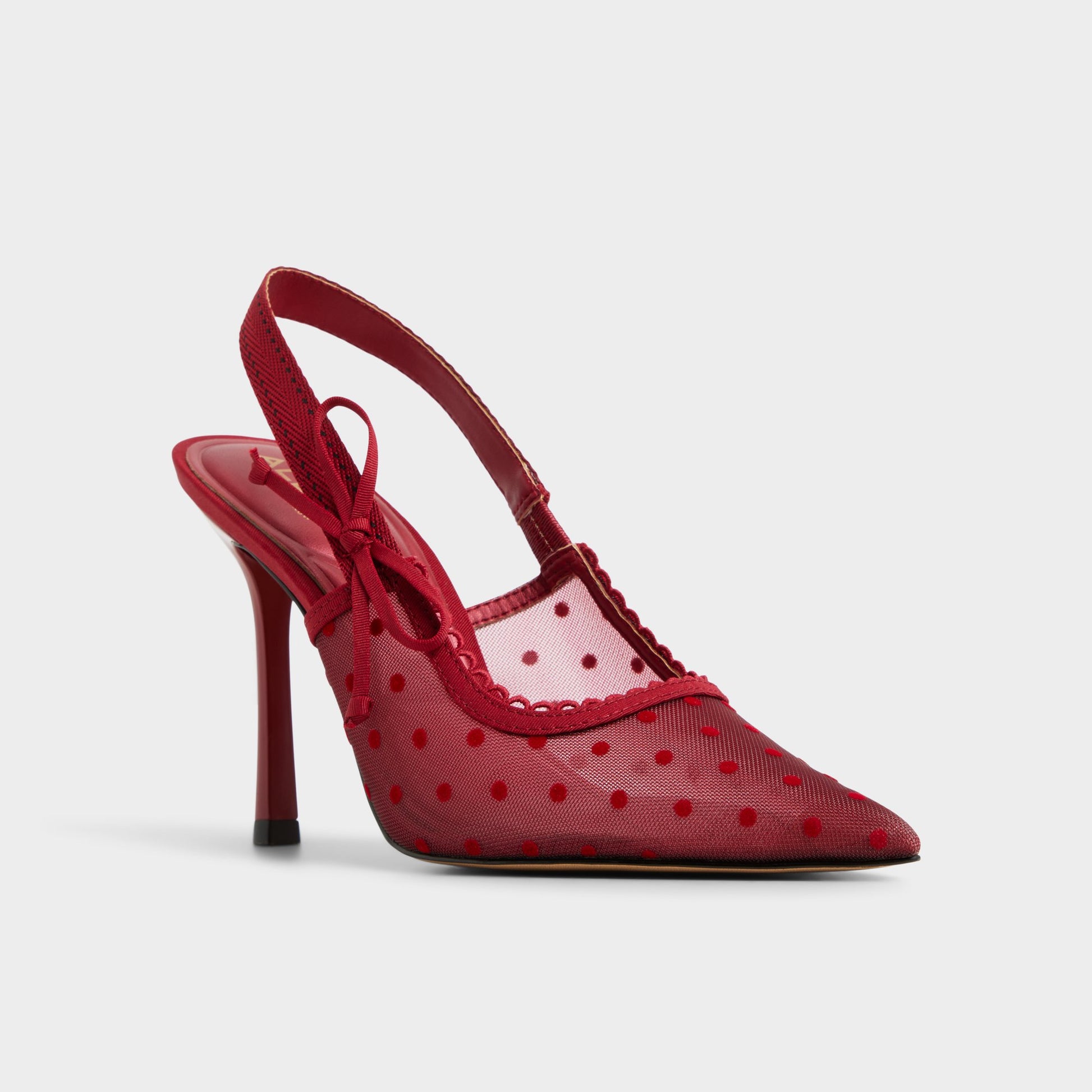Three-quarter angle of Dark red Hennie Slingback heel's front side