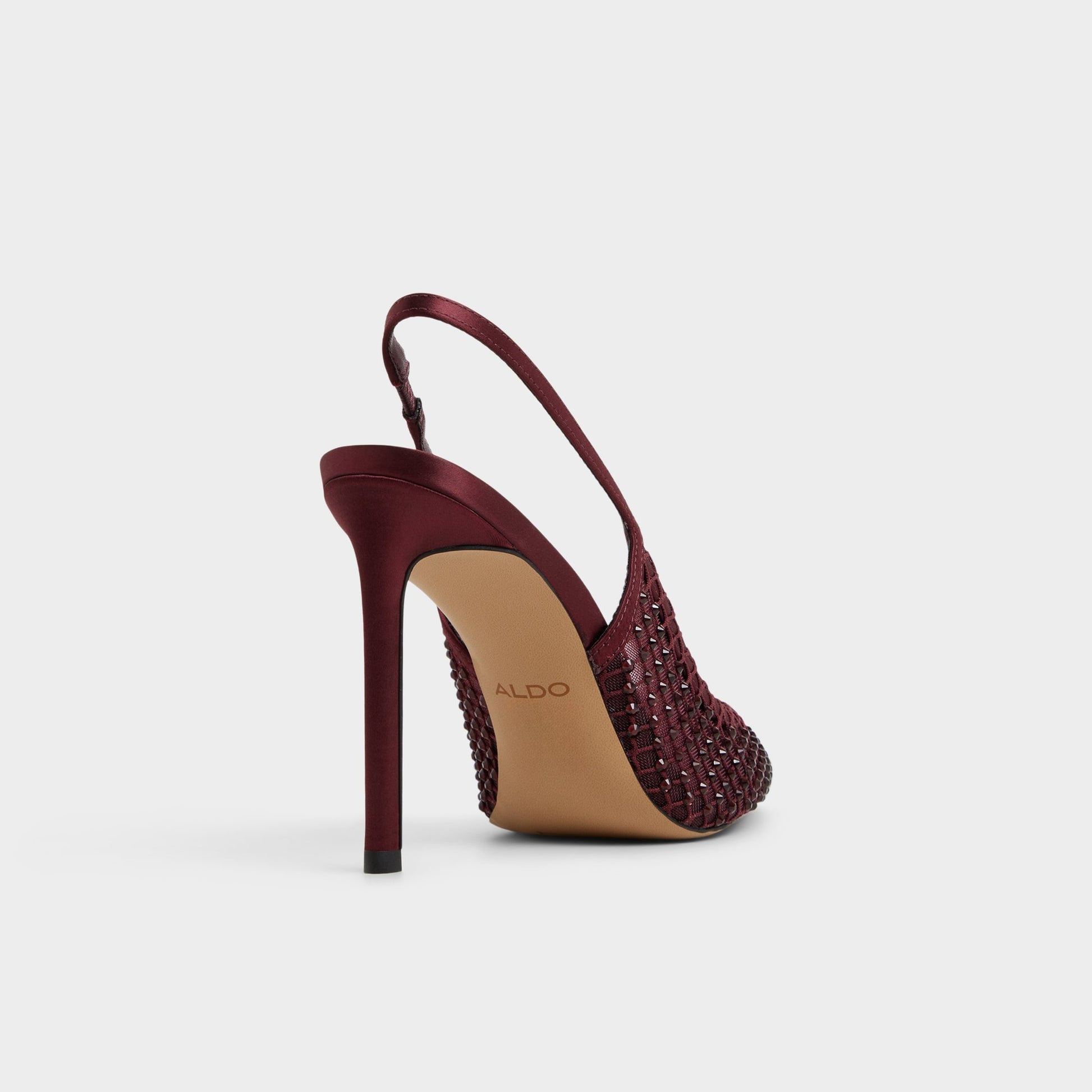 Three-quarter angle of Burgundy Marciana Slingback heel's back side