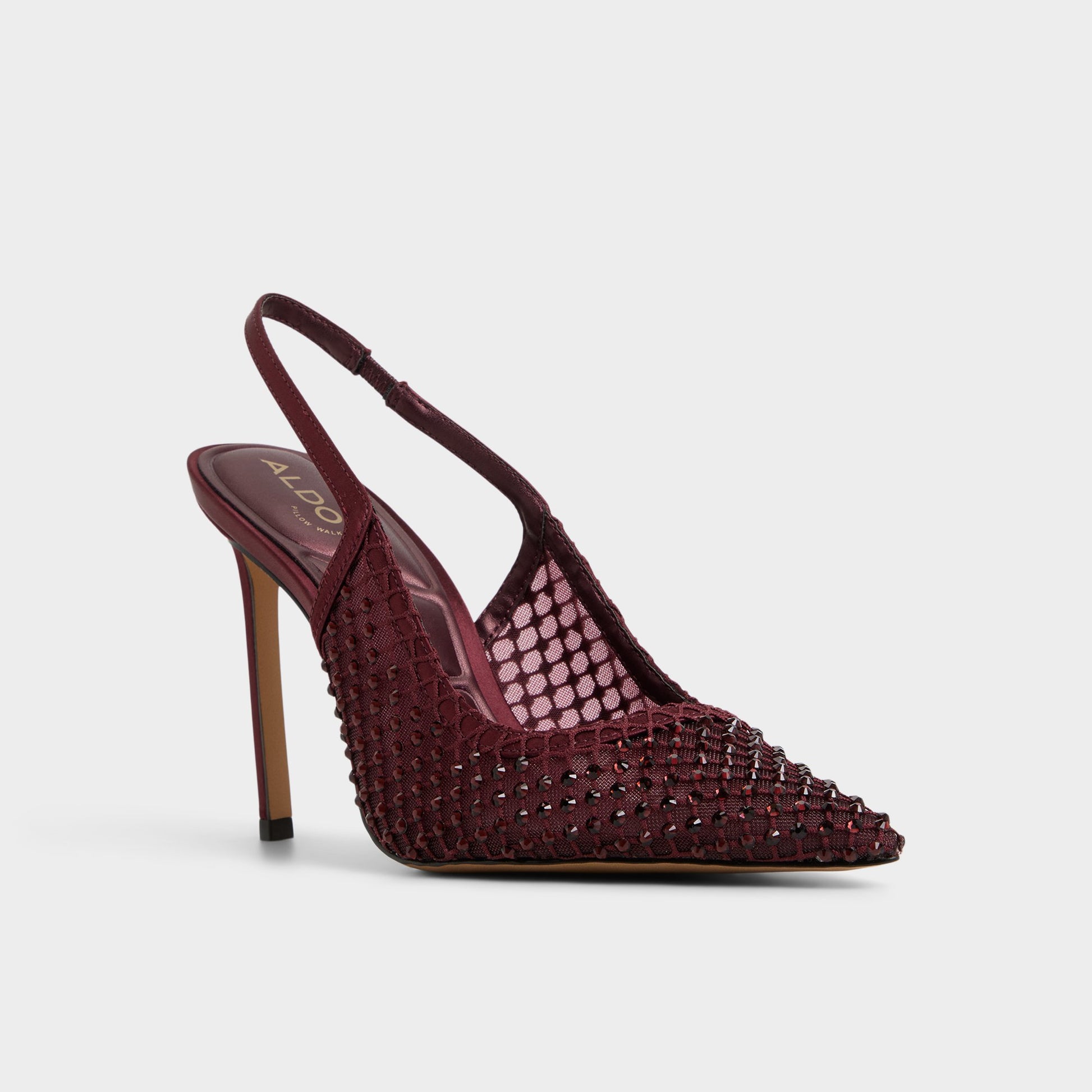 Three-quarter angle of Burgundy Marciana Slingback heel's front side
