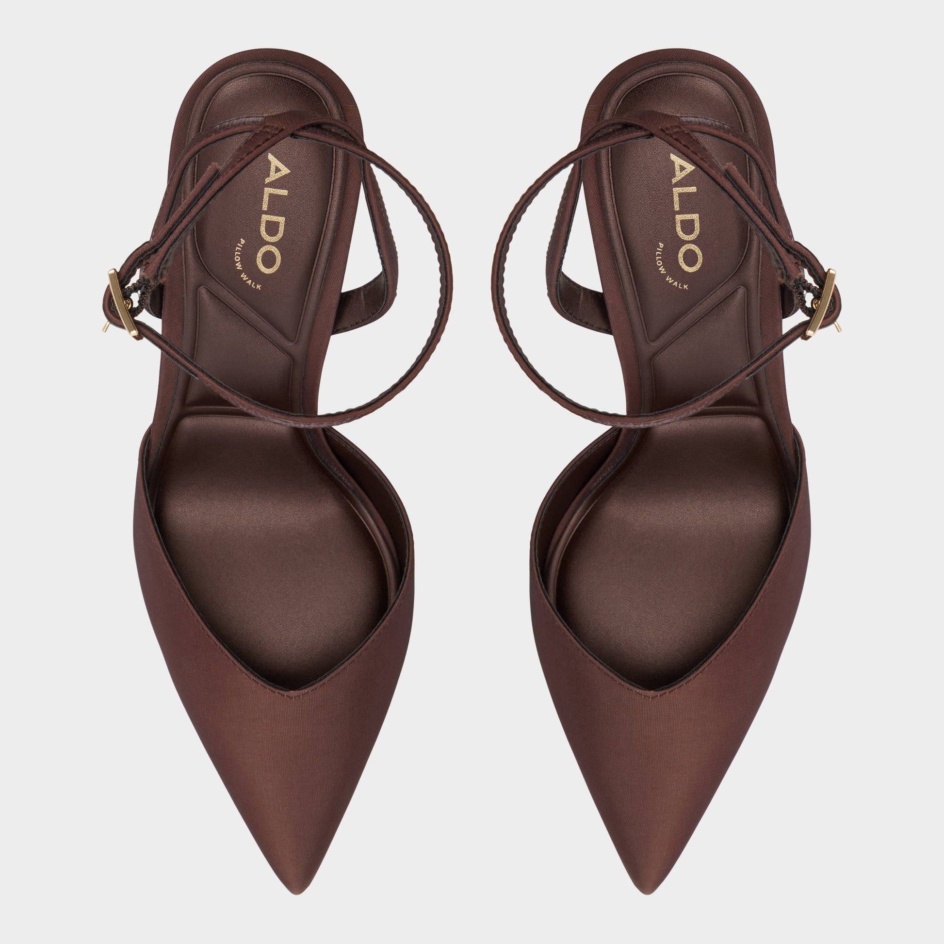 Top-down view of the Dark Brown Carolling Strappy heeled shoe