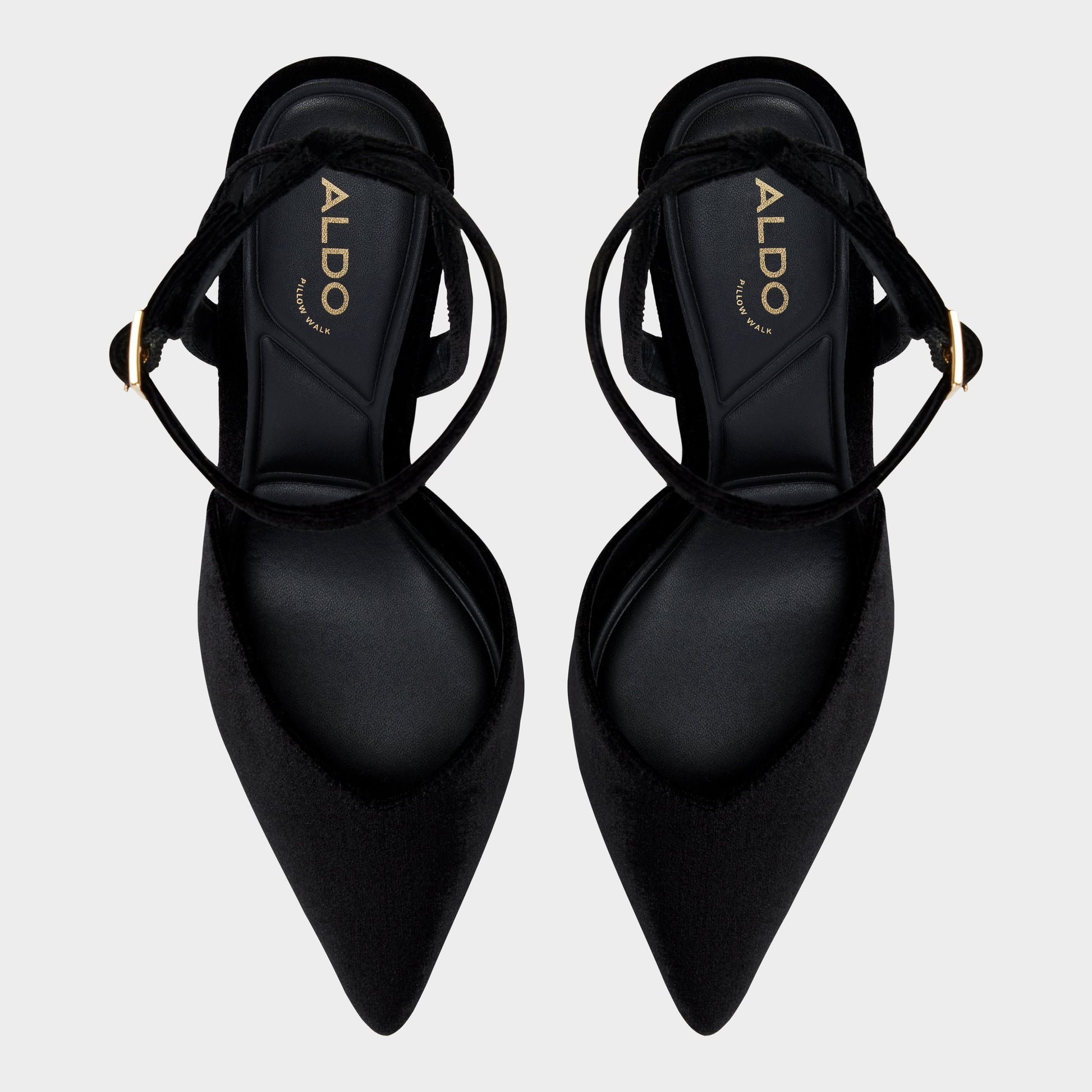 Top-down view of the Black Carolling Strappy heeled shoe