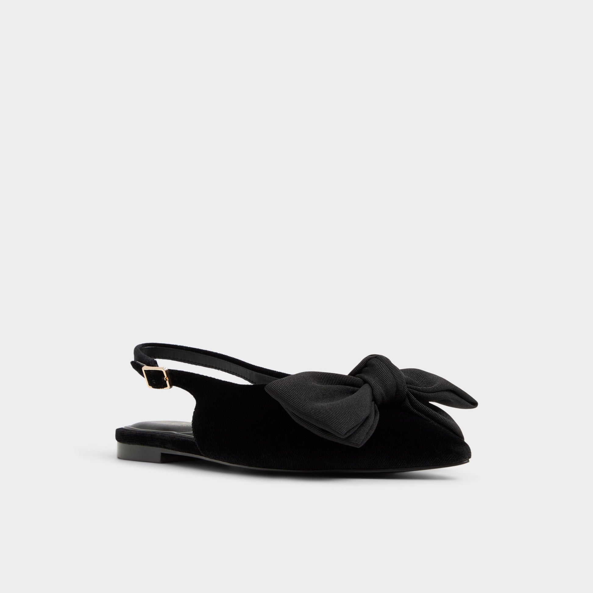 Three-quarter angle of Black Festive Slingback ballerina's front side