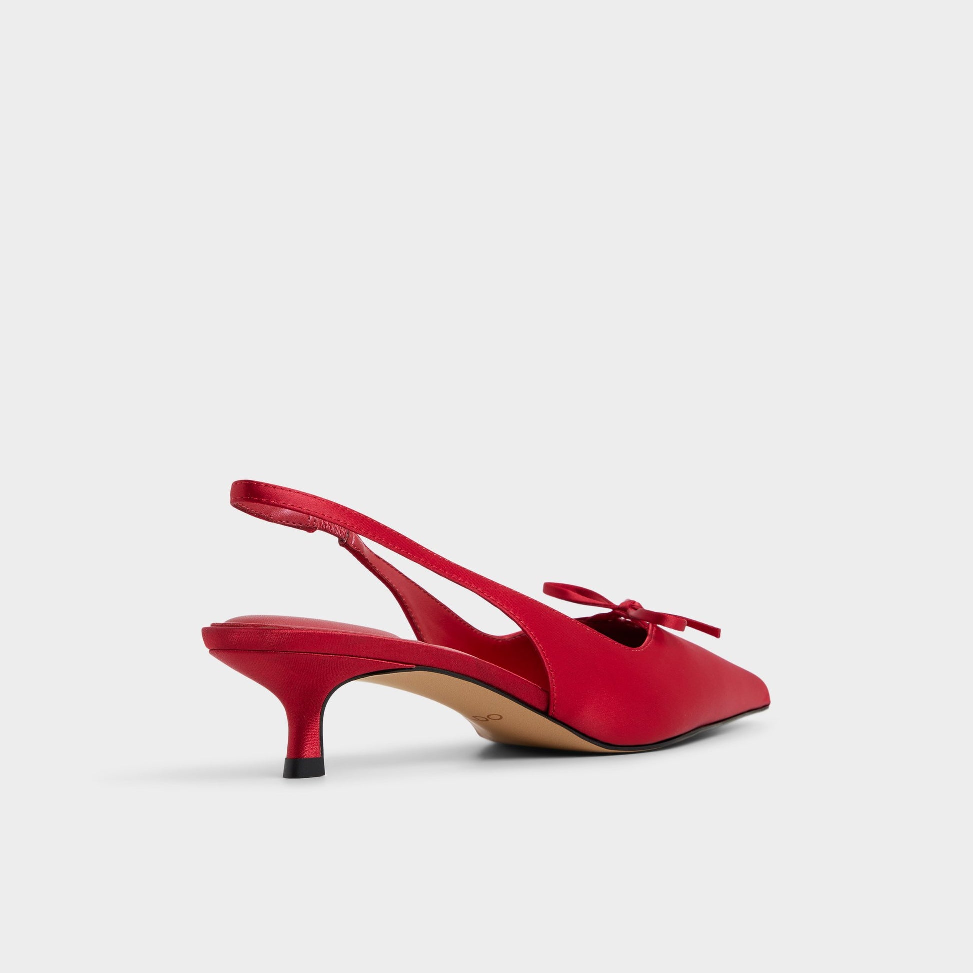 Three-quarter angle of Dark red Azizza Slingback heel's back side