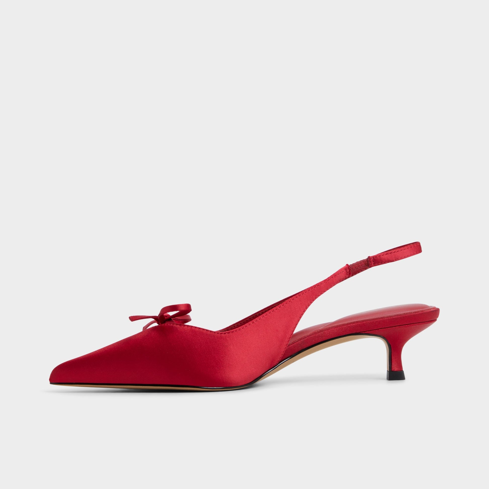 Side view of Dark red Azizza Slingback heel