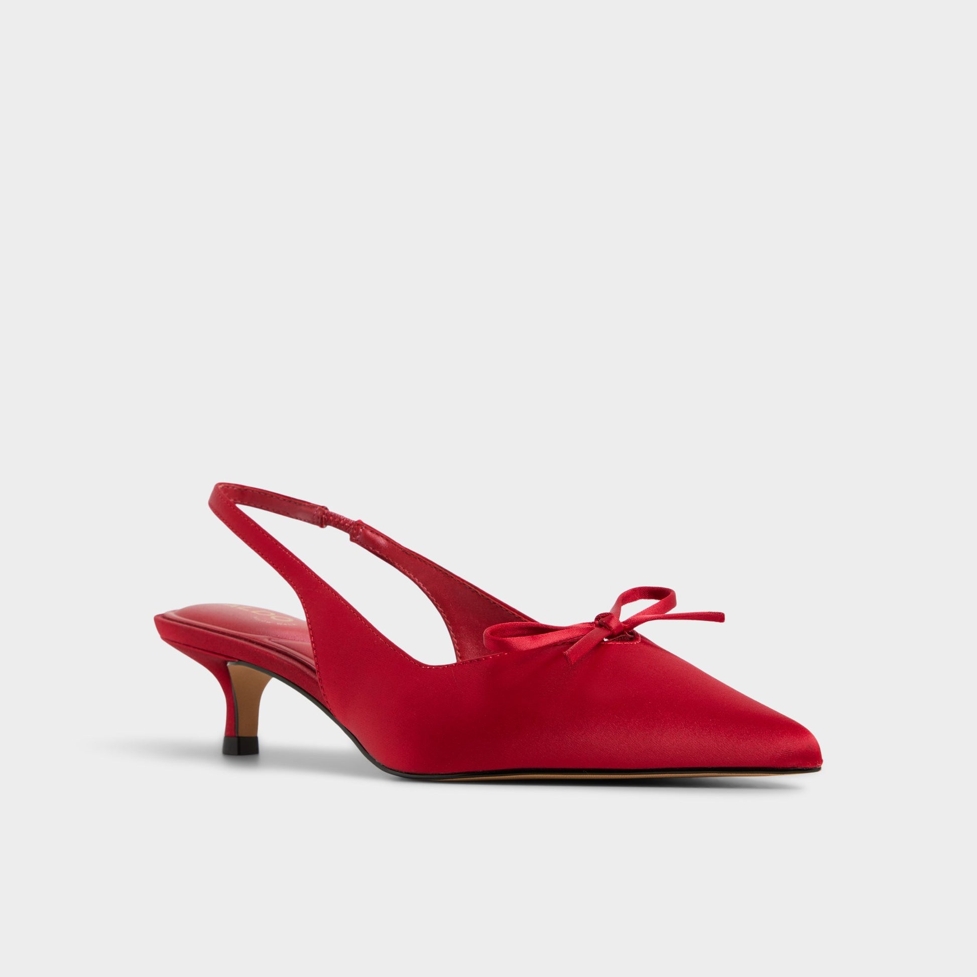 Three-quarter angle of Dark red Azizza Slingback heel's front side