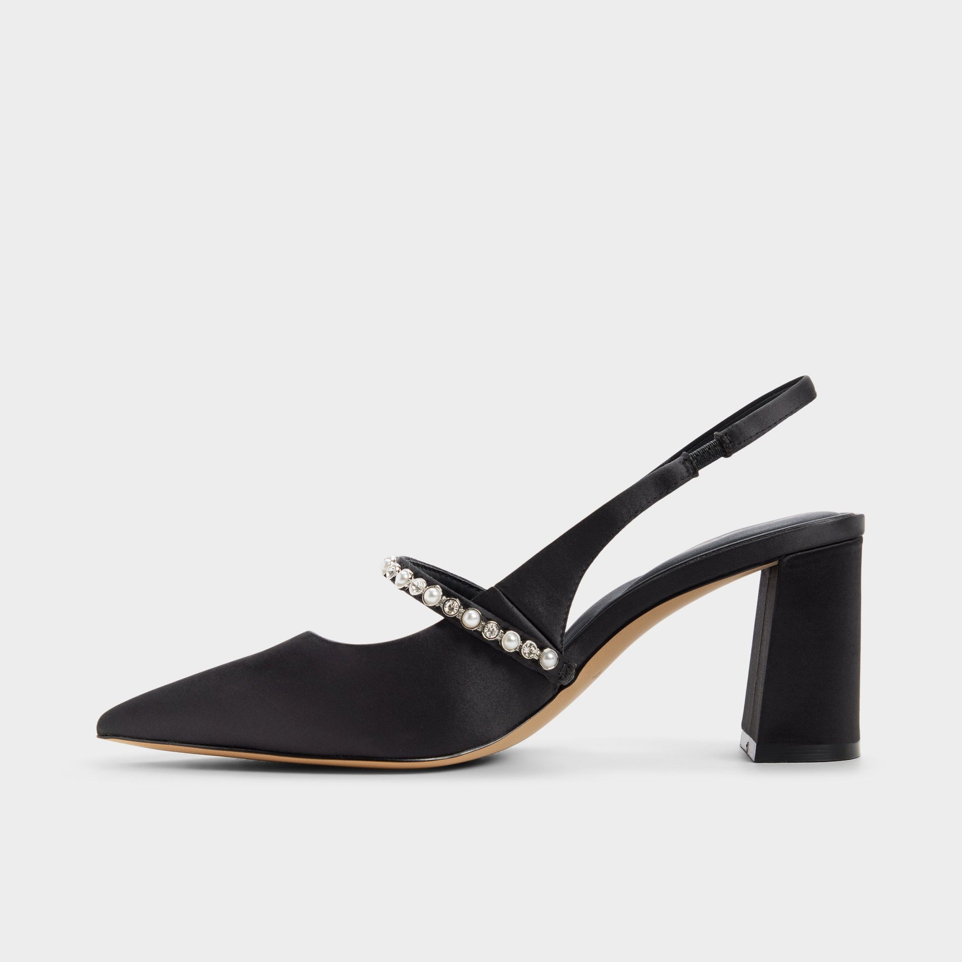 Side view of Other Black Vestia Slingback heel