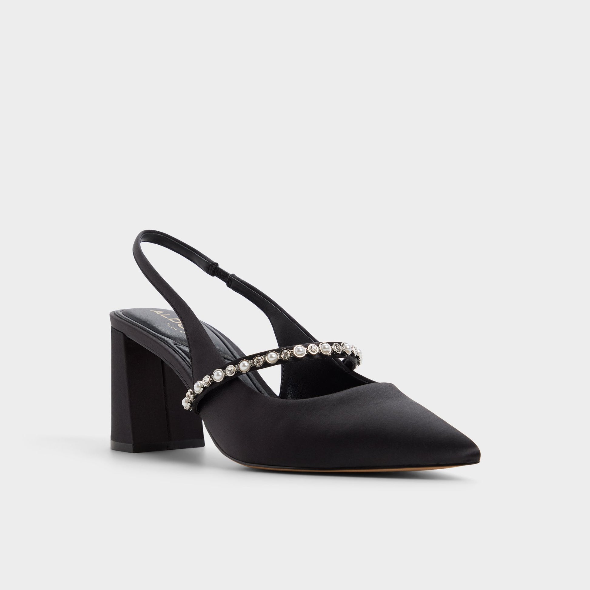 Three-quarter angle of Other Black Vestia Slingback heel's front side