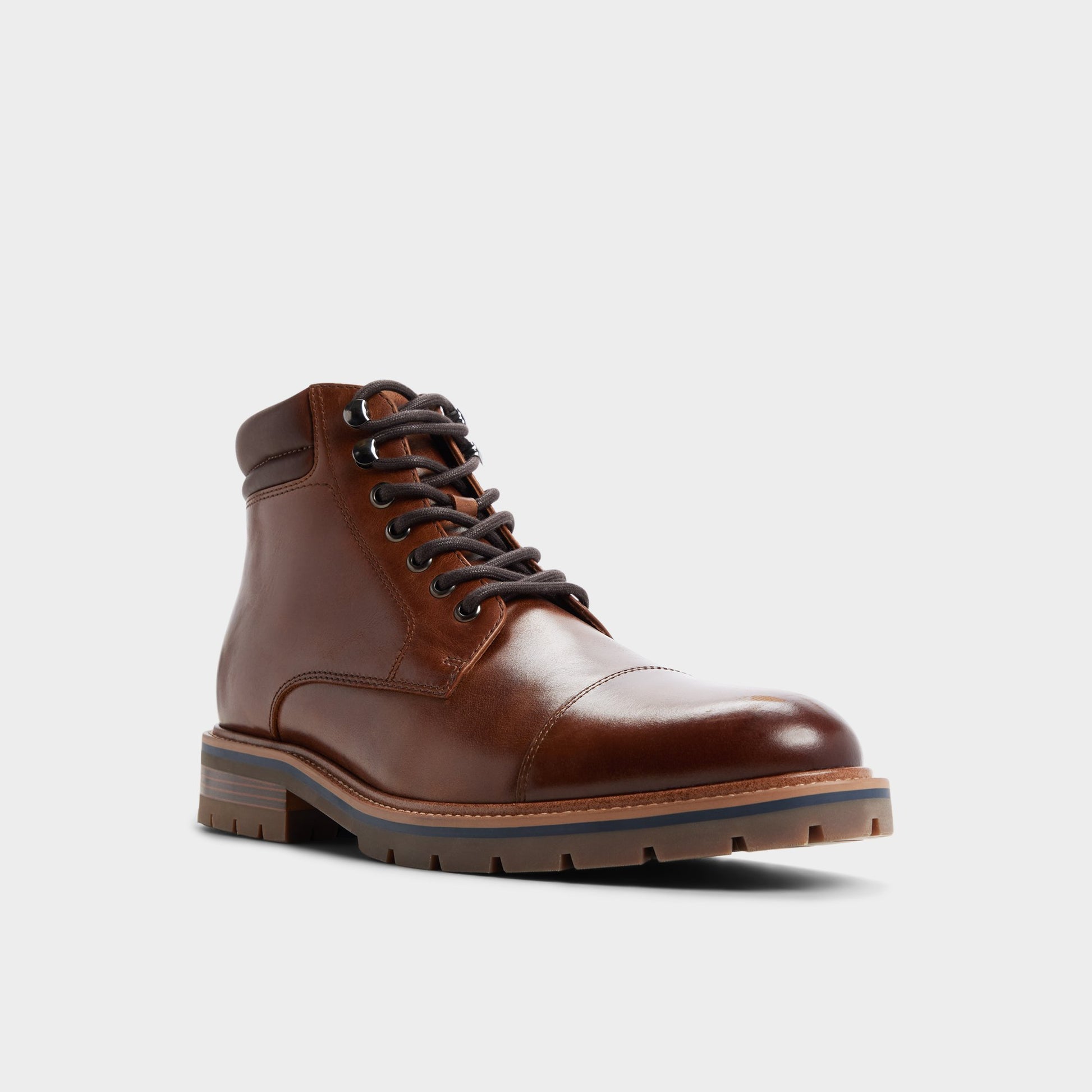 Three-quarter angle of Cognac Darion Combat boot's front side