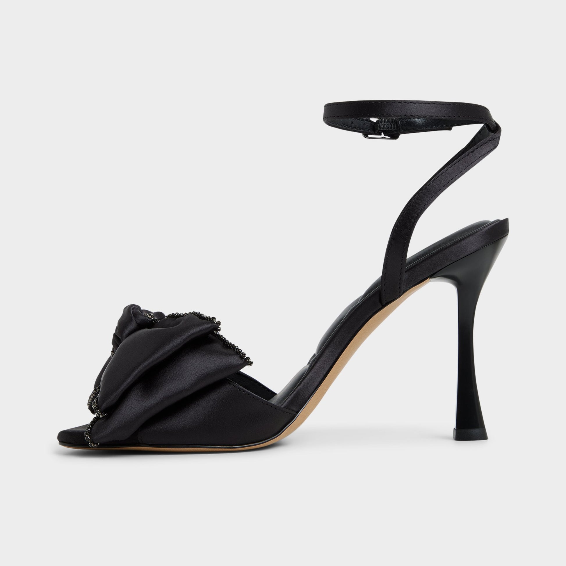 Side view of Black Tinsel Strappy heeled sandal
