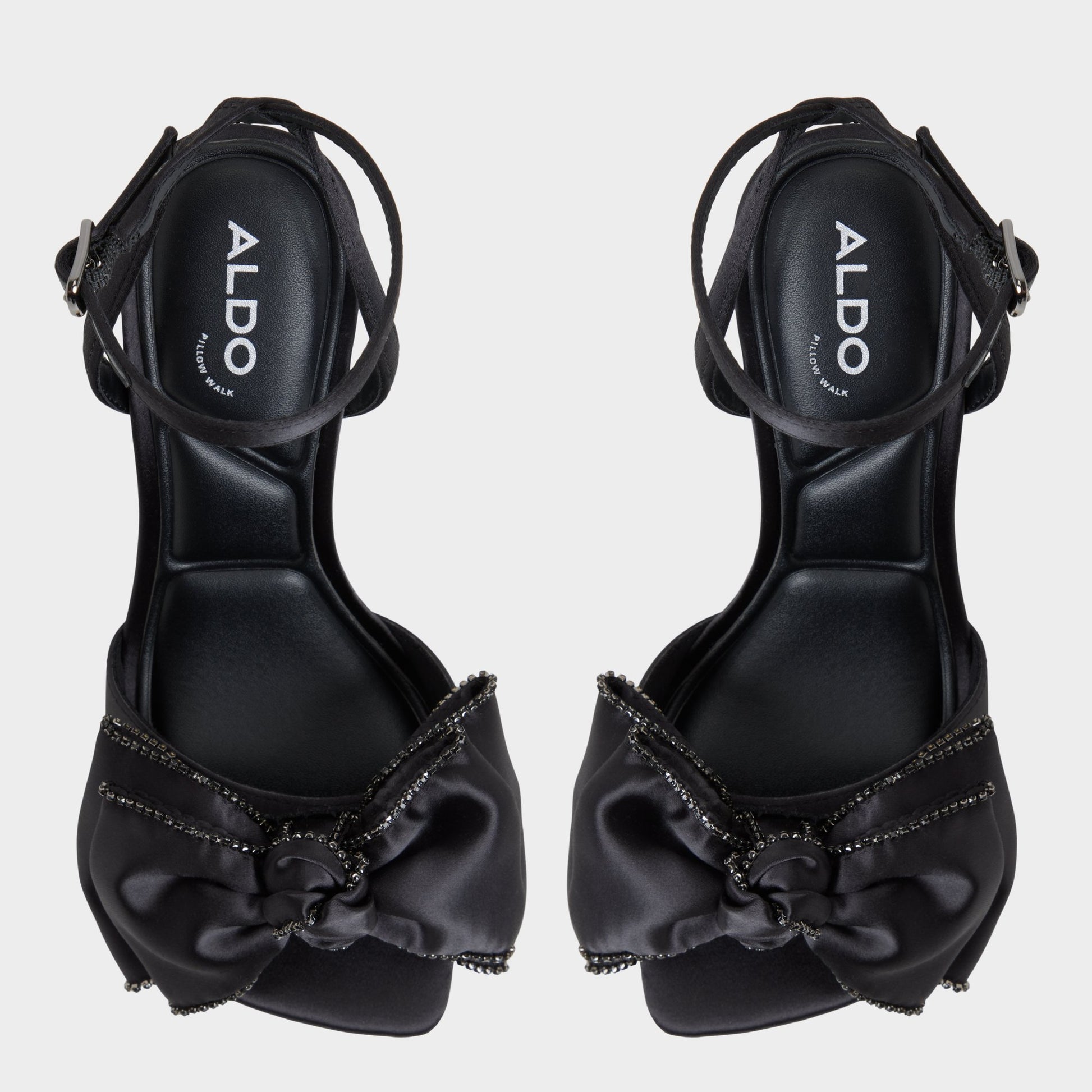Top-down view of the Black Tinsel Strappy heeled sandal