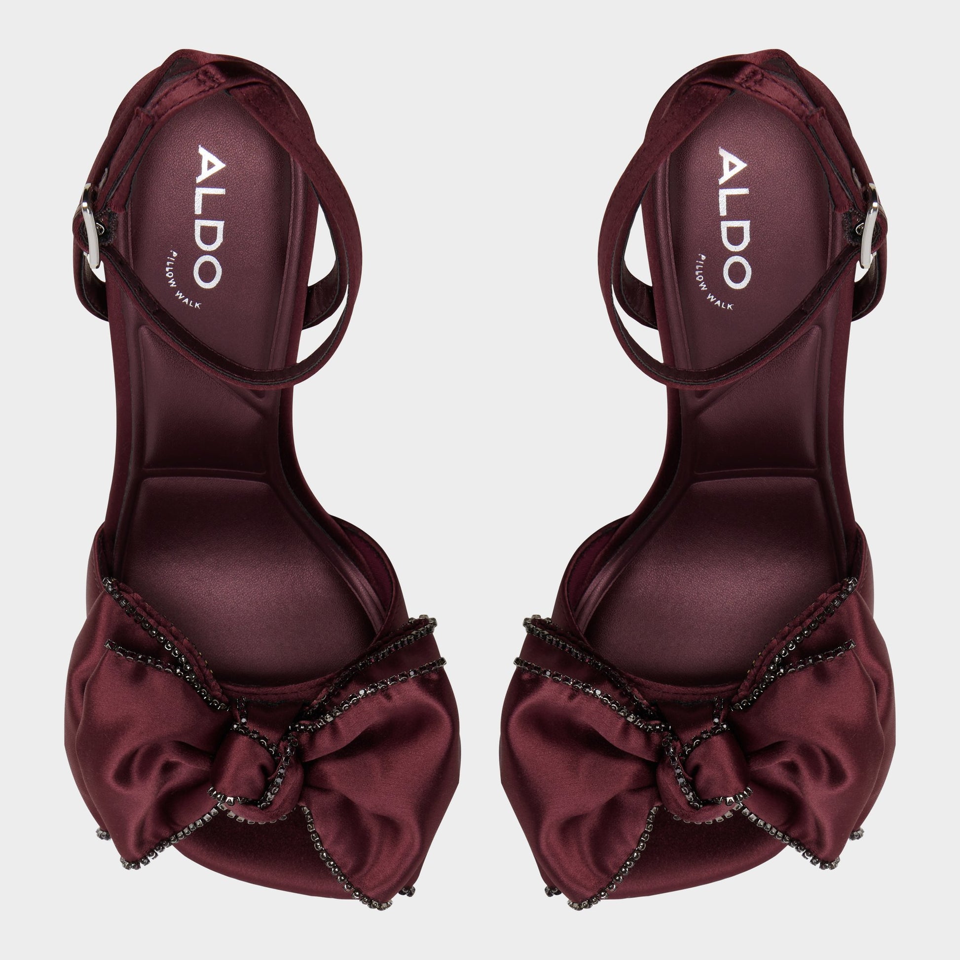Top-down view of the Bordo Tinsel Strappy heeled sandal