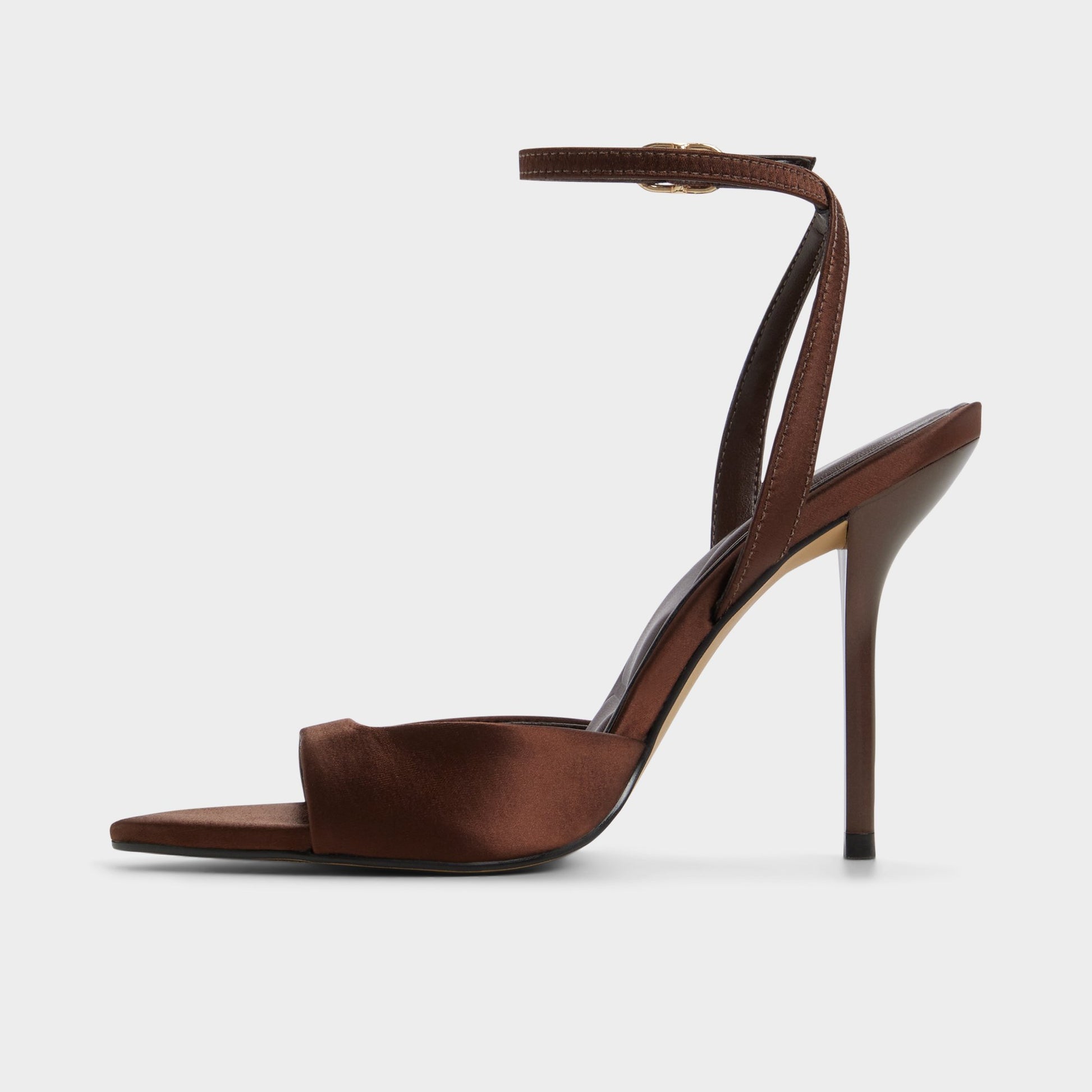 Side view of Dark Brown Forevermore Strappy heeled sandal