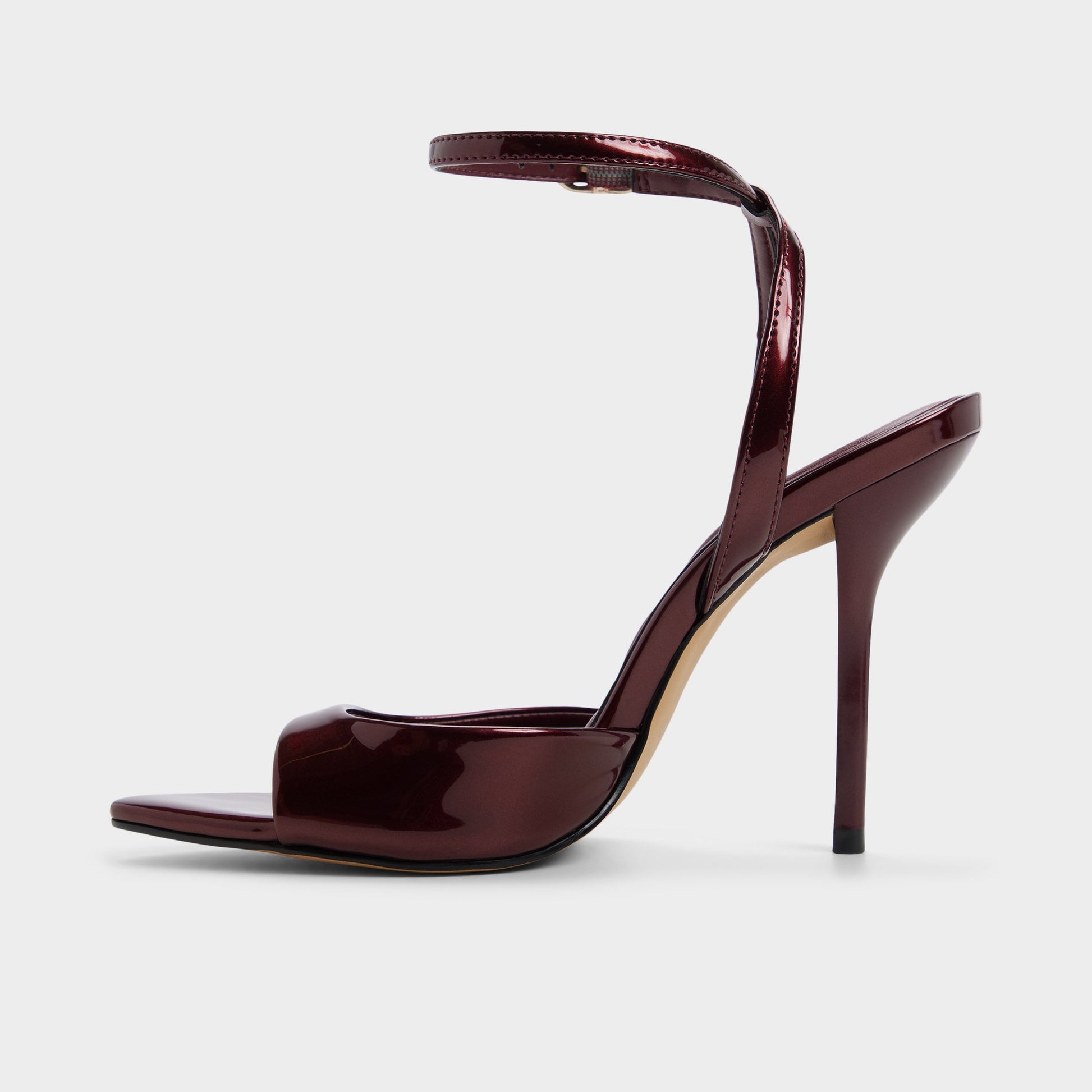 Side view of Medium red Forevermore Strappy heeled sandal