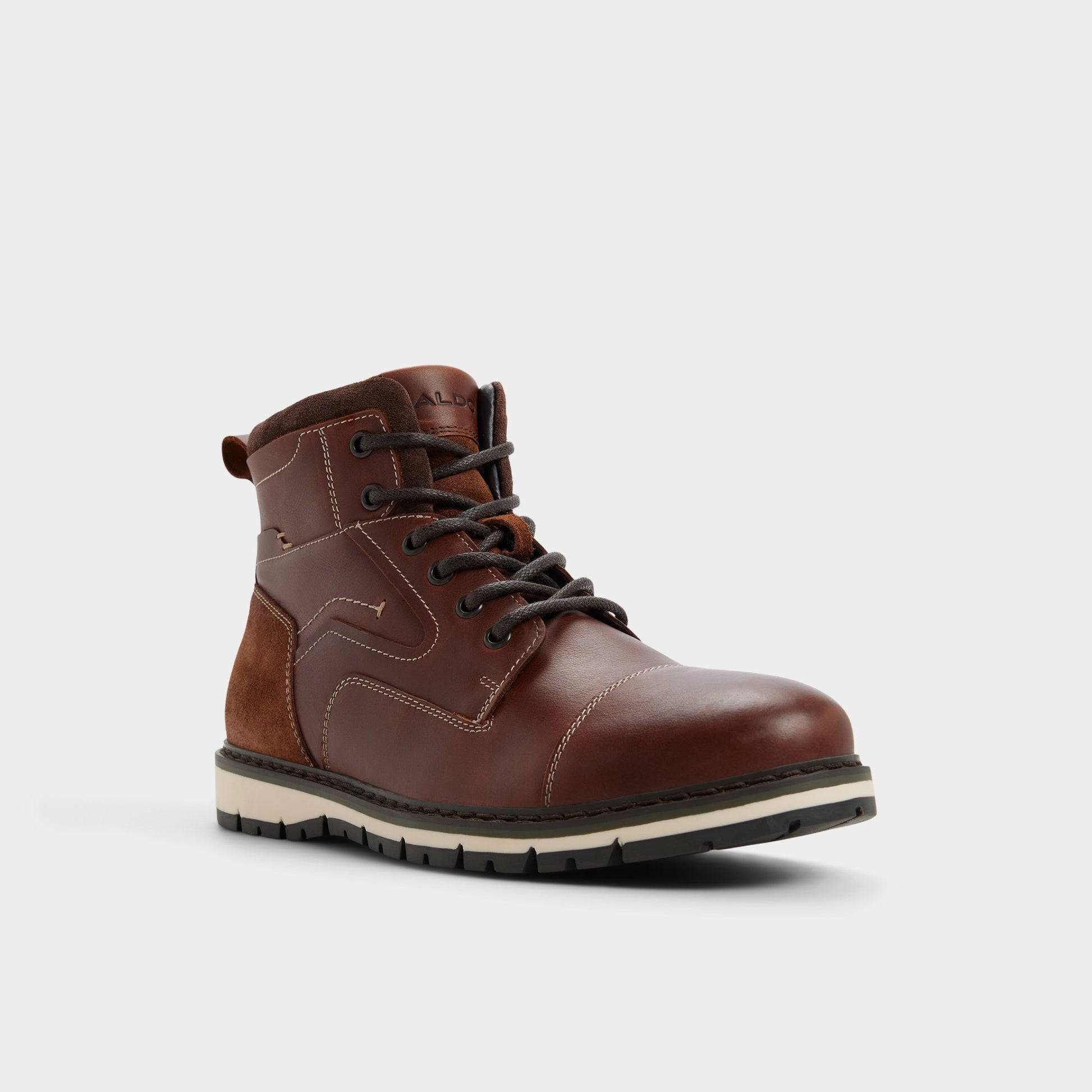 Three-quarter angle of Cognac Armie Lace-up boot's front side