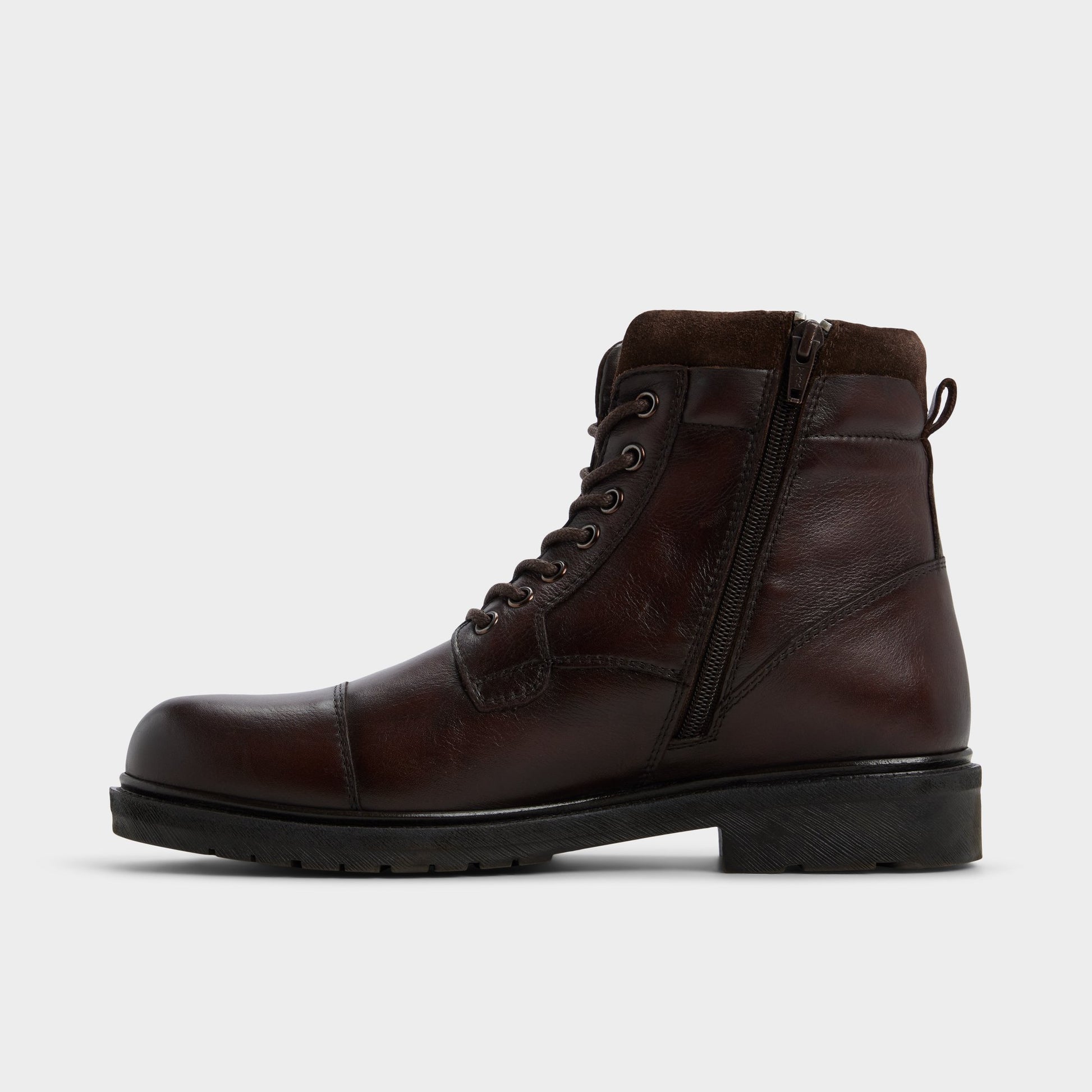 Side view of Brown Quaid Lace-up boot