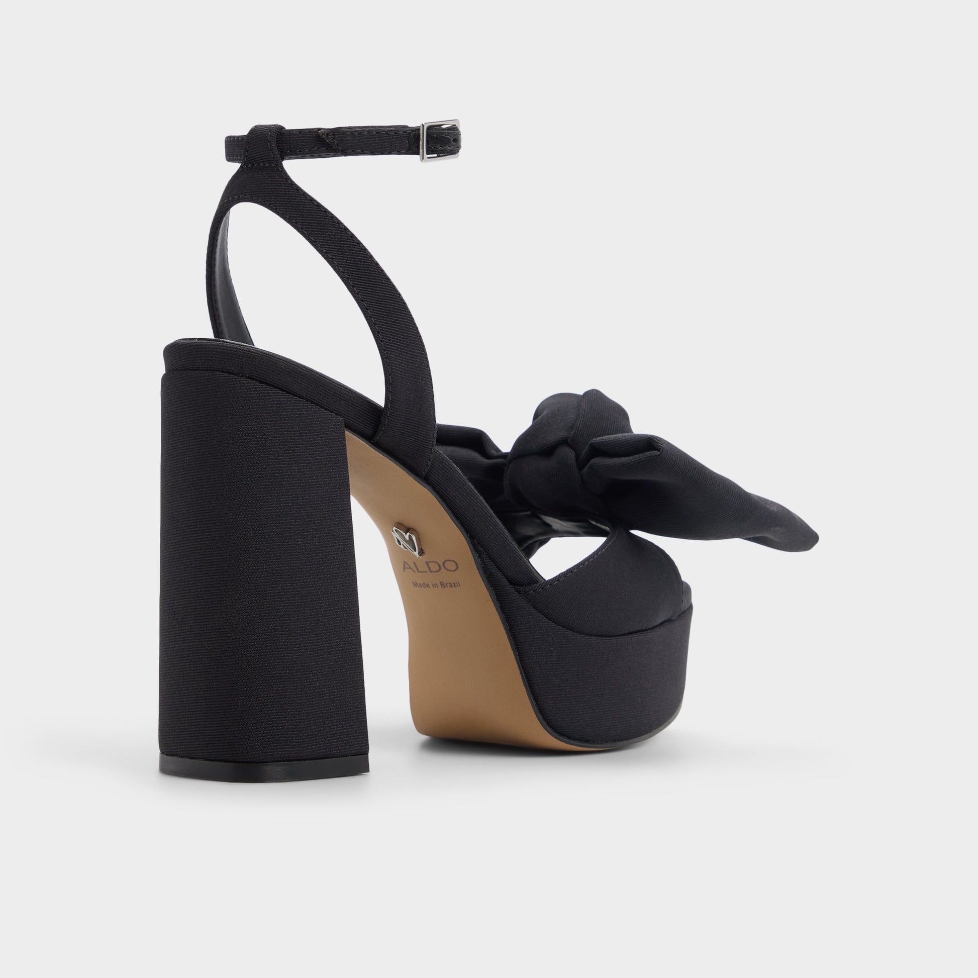 Three-quarter angle of Black Luscious Heeled sandal's back side