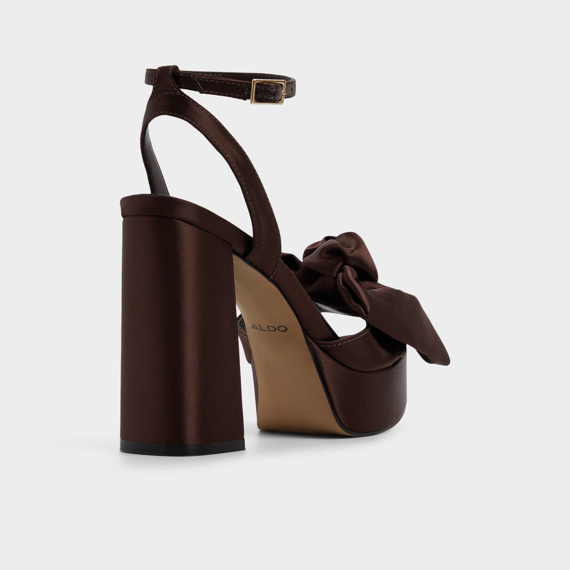 Three-quarter angle of Dark Brown Luscious Strappy heeled sandal's back side